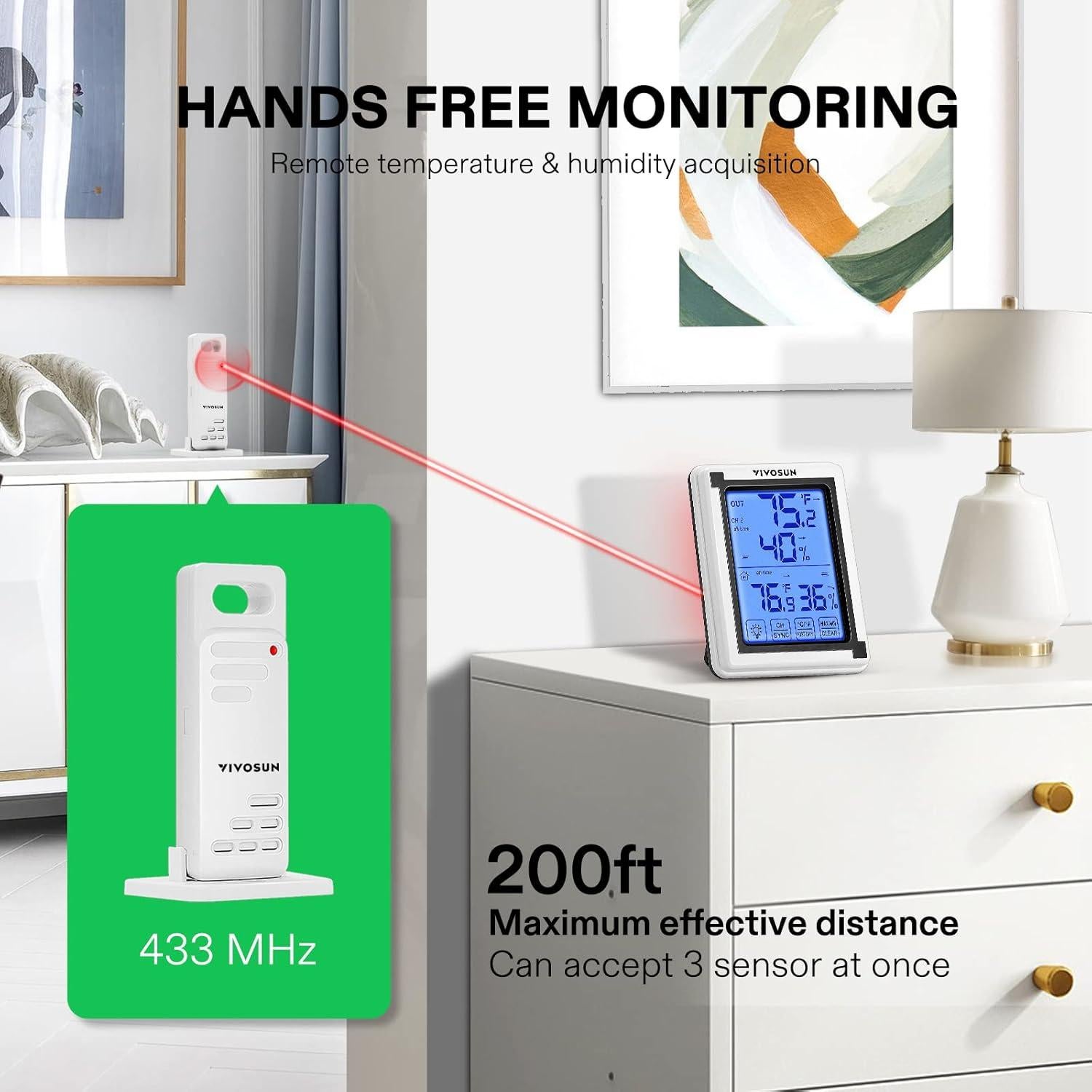 Termómetro Higrómetro Digital Inalámbrico VIVOSUN con Pantalla Táctil LCD