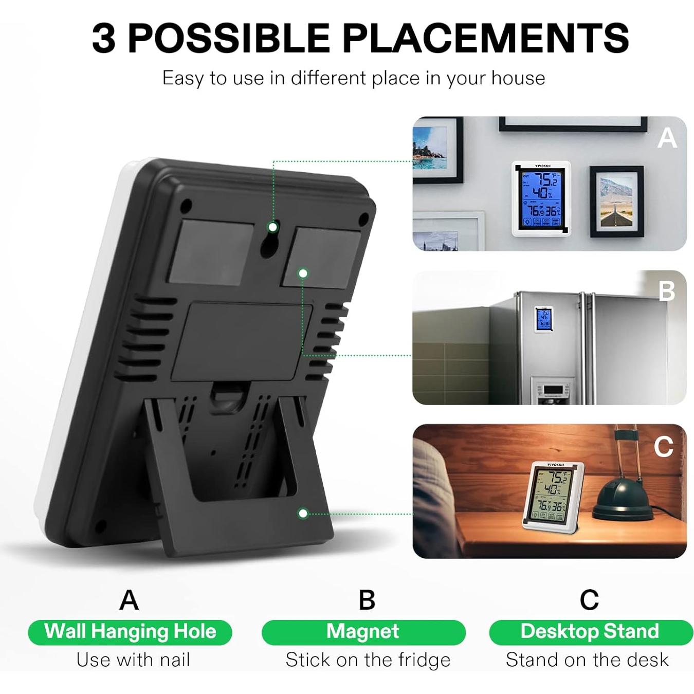 Termómetro Higrómetro Digital Inalámbrico VIVOSUN con Pantalla Táctil LCD