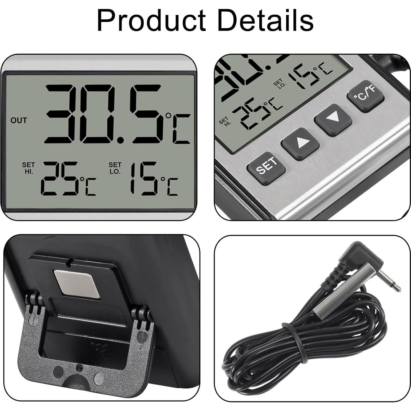 Termómetro Digital de Refrigerador 2pcs ACEIRMC Alarma LCD