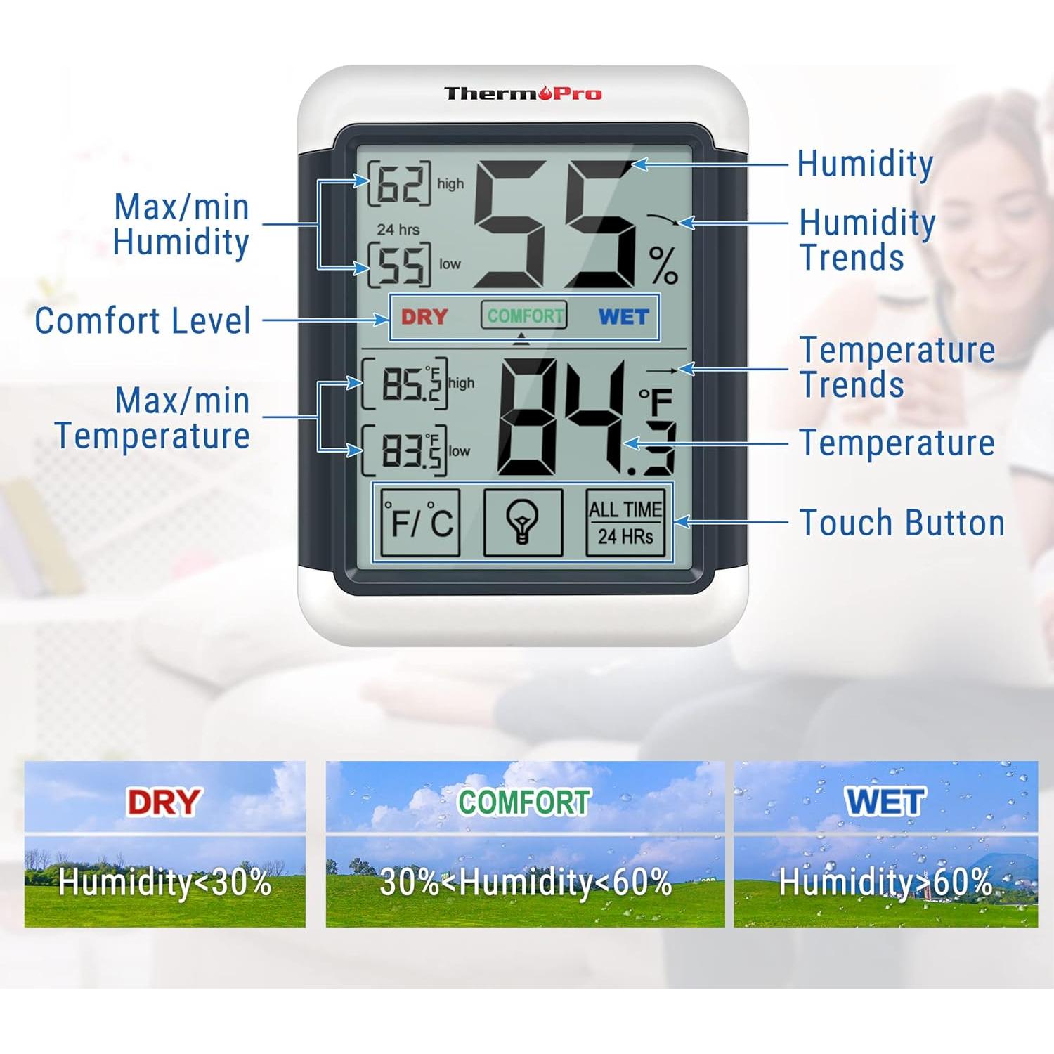 Termómetro Higrómetro Digital ThermoPro TP55 con Pantalla Táctil