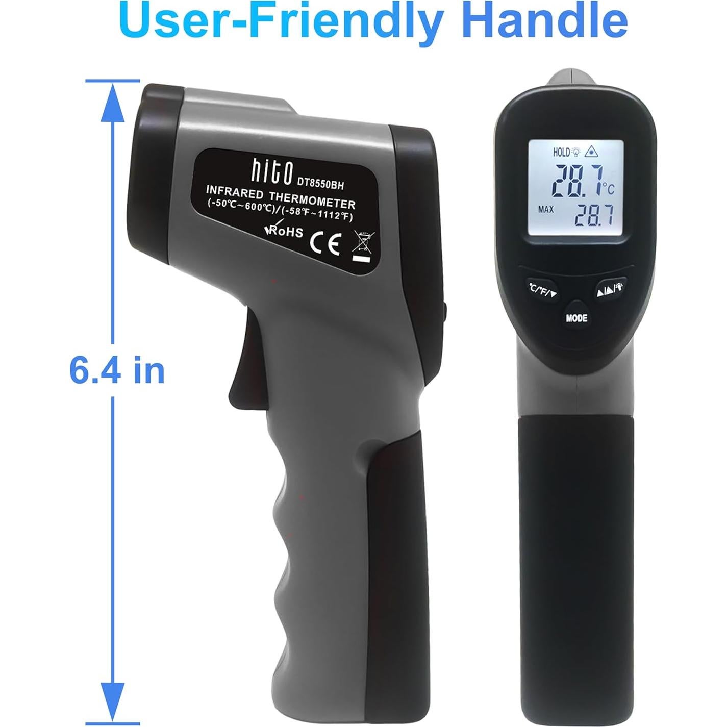 Pistola termómetro infrarrojo Hito -50°C a 600°C, gris oscuro