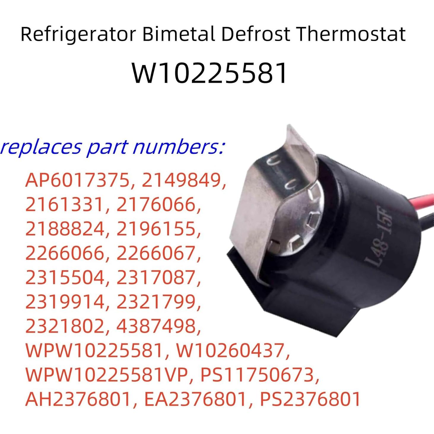 Termostato de Descongelación Bimetálico W10225581 para Refrigerador