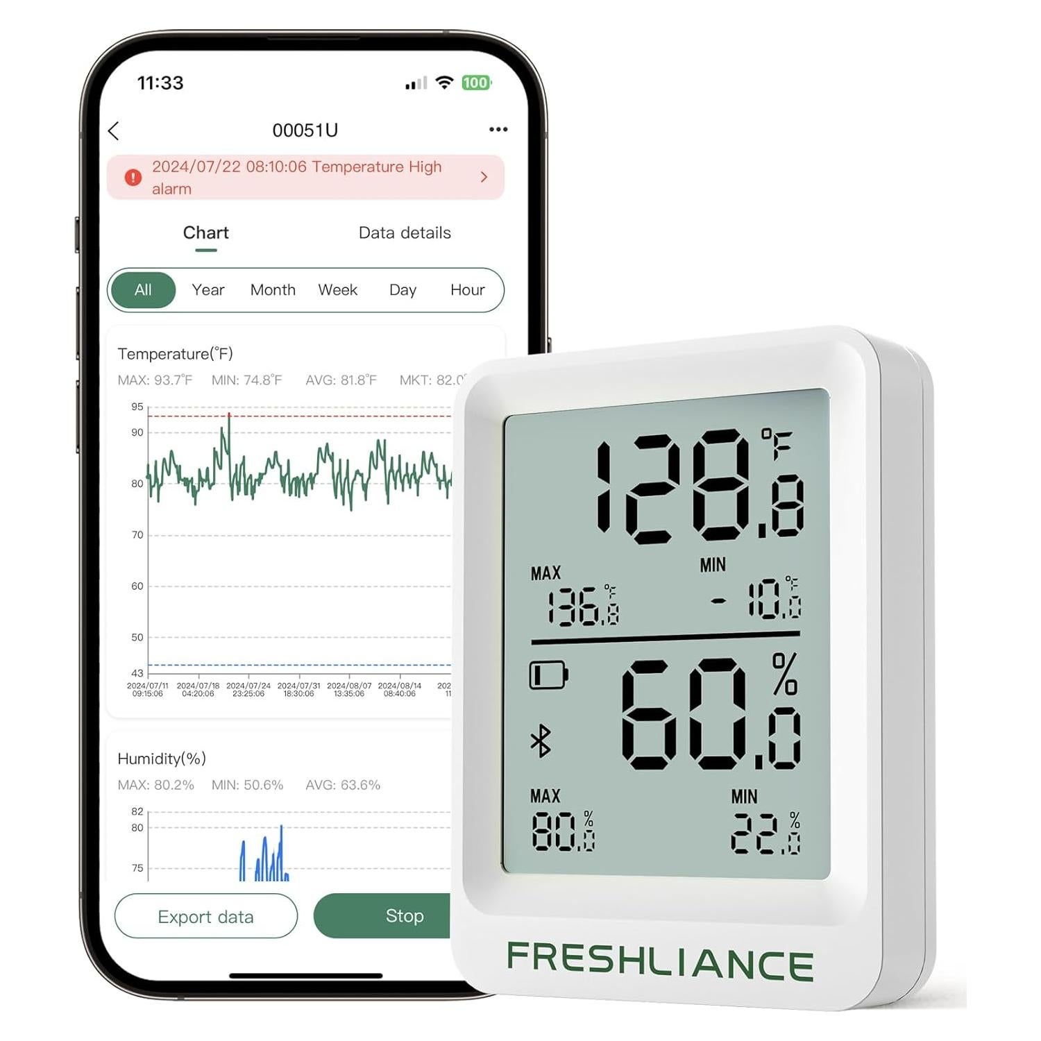Registrador de Temperatura y Humedad Bluetooth Freshliance BlueTag TH20