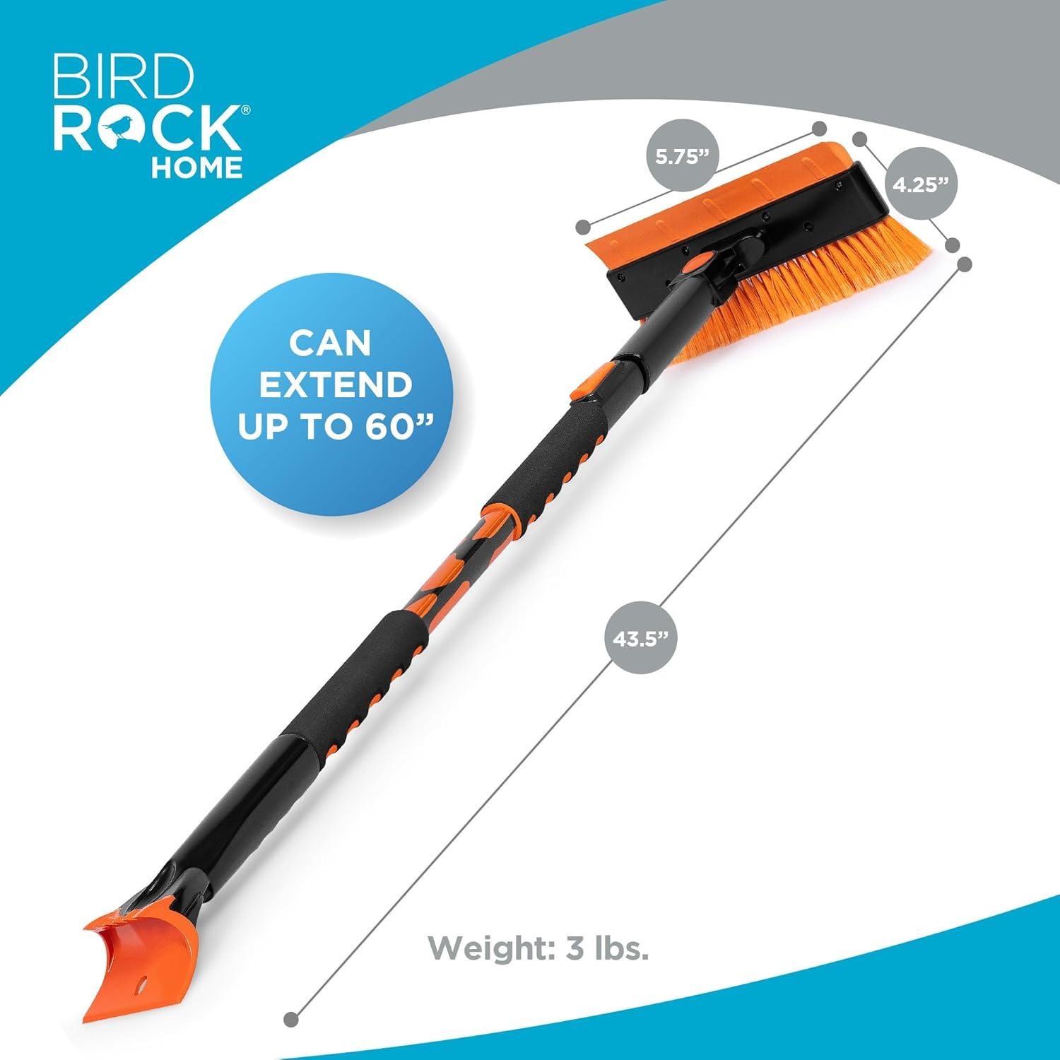 Cepillo de Nieve Extensible 60" BIRDROCK HOME con Raspador de Hielo