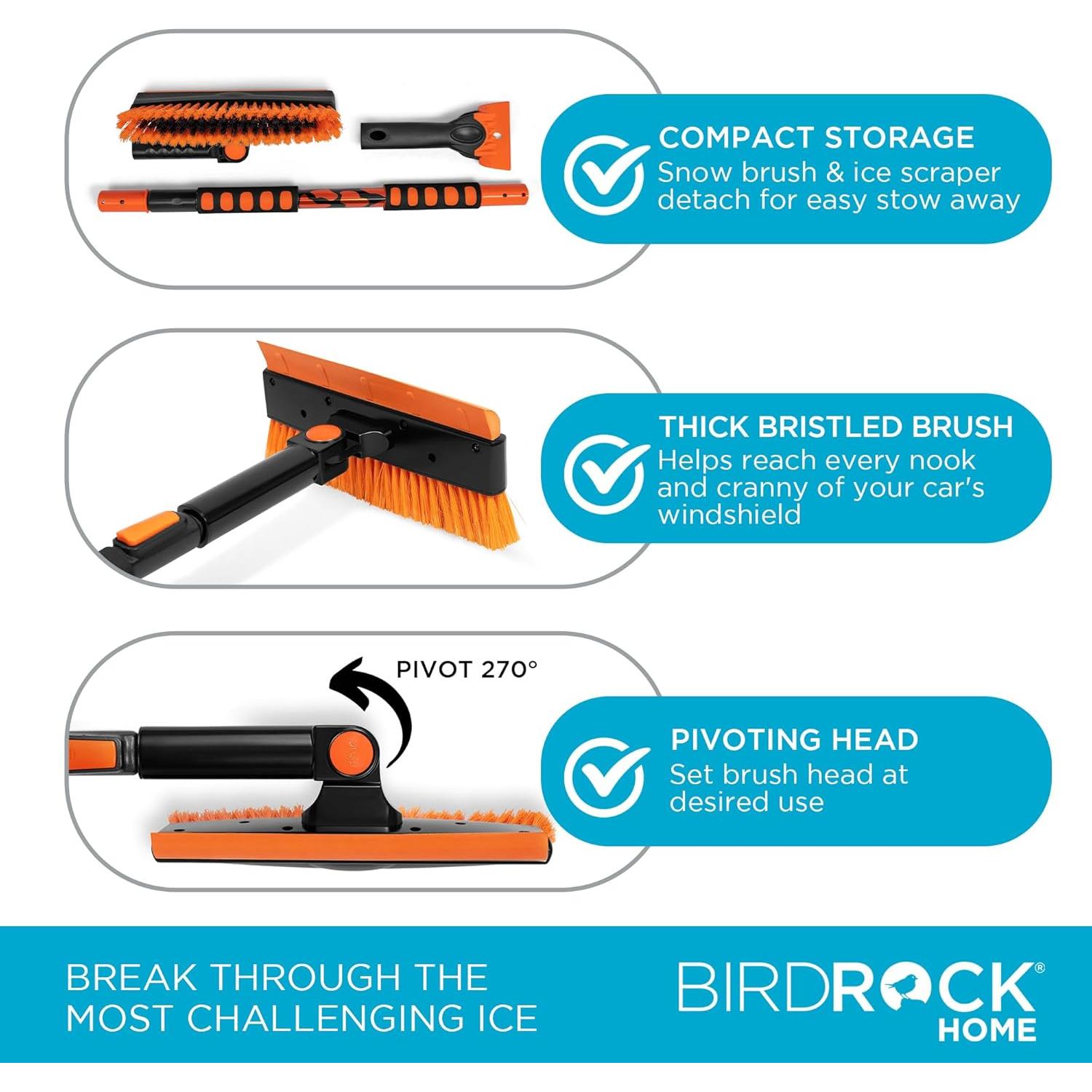 Cepillo de Nieve Extensible 60" BIRDROCK HOME con Raspador de Hielo