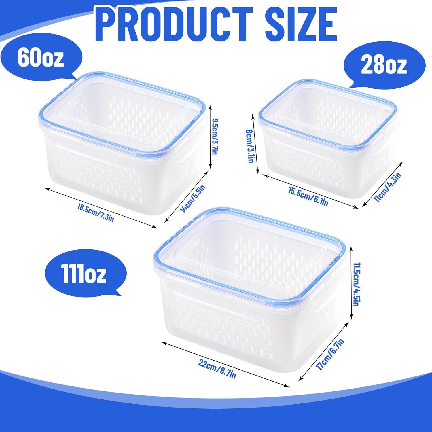 Contenedores de Frutas para Nevera DharBnt - 3 Piezas 850ml a 3300ml