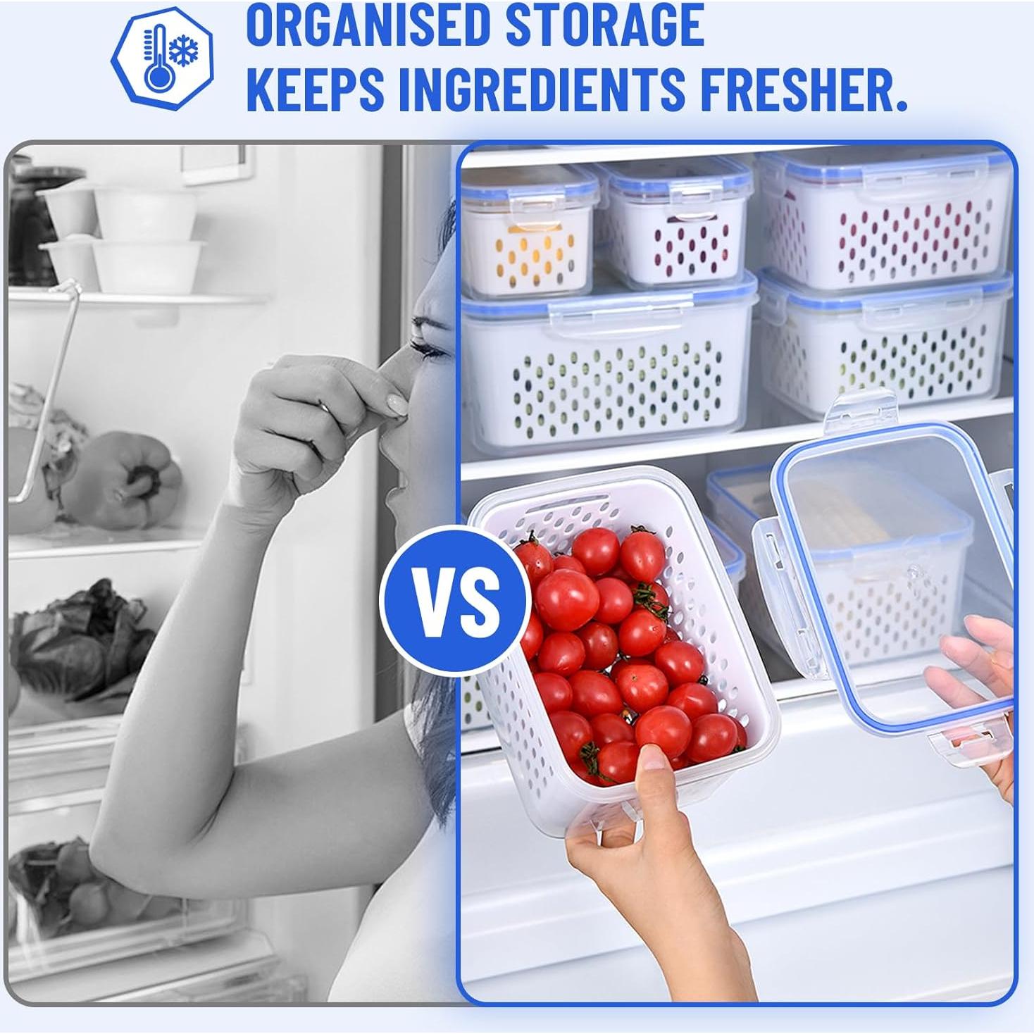 Contenedores de Frutas para Nevera DharBnt - 3 Piezas 850ml a 3300ml