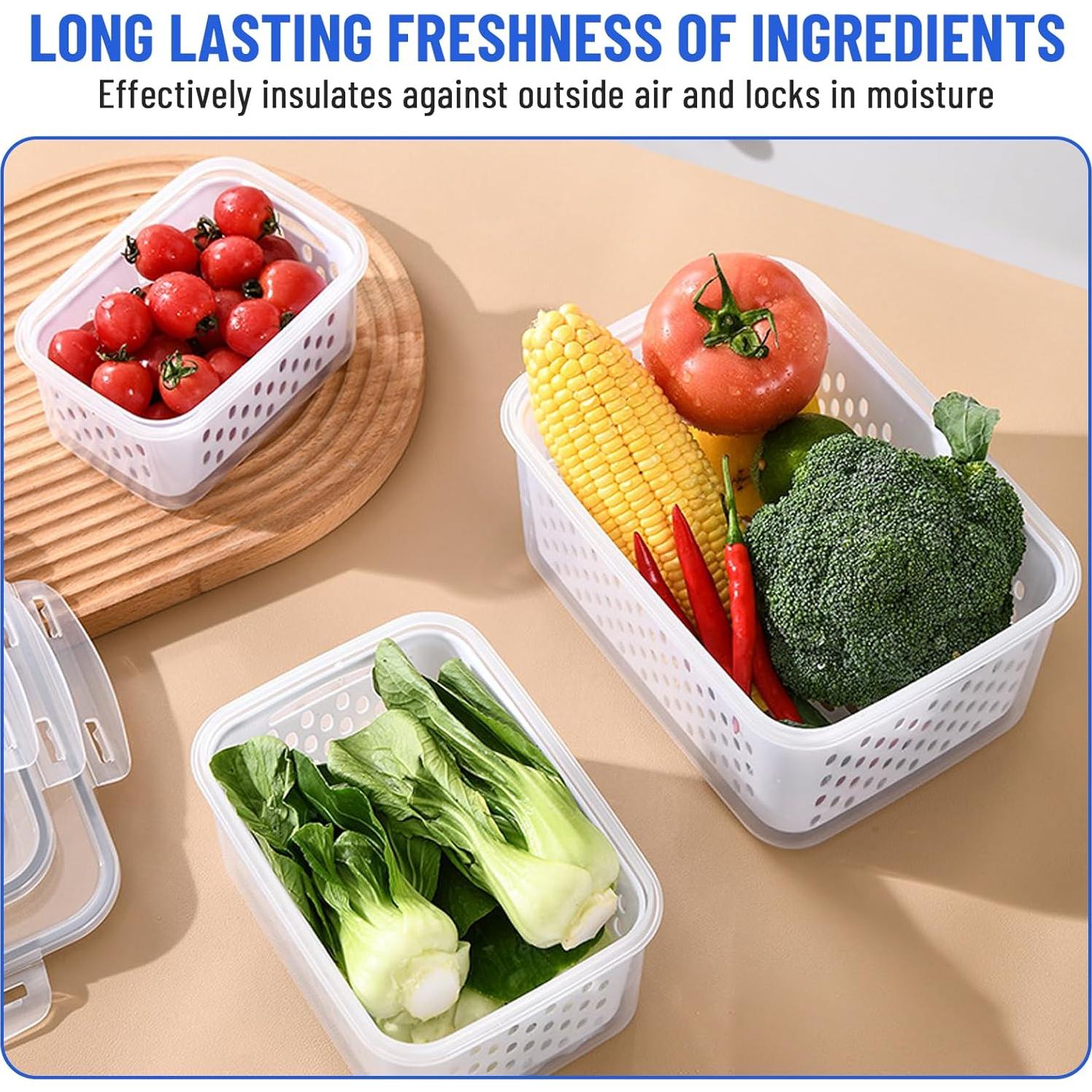 Contenedores de Frutas para Nevera DharBnt - 3 Piezas 850ml a 3300ml