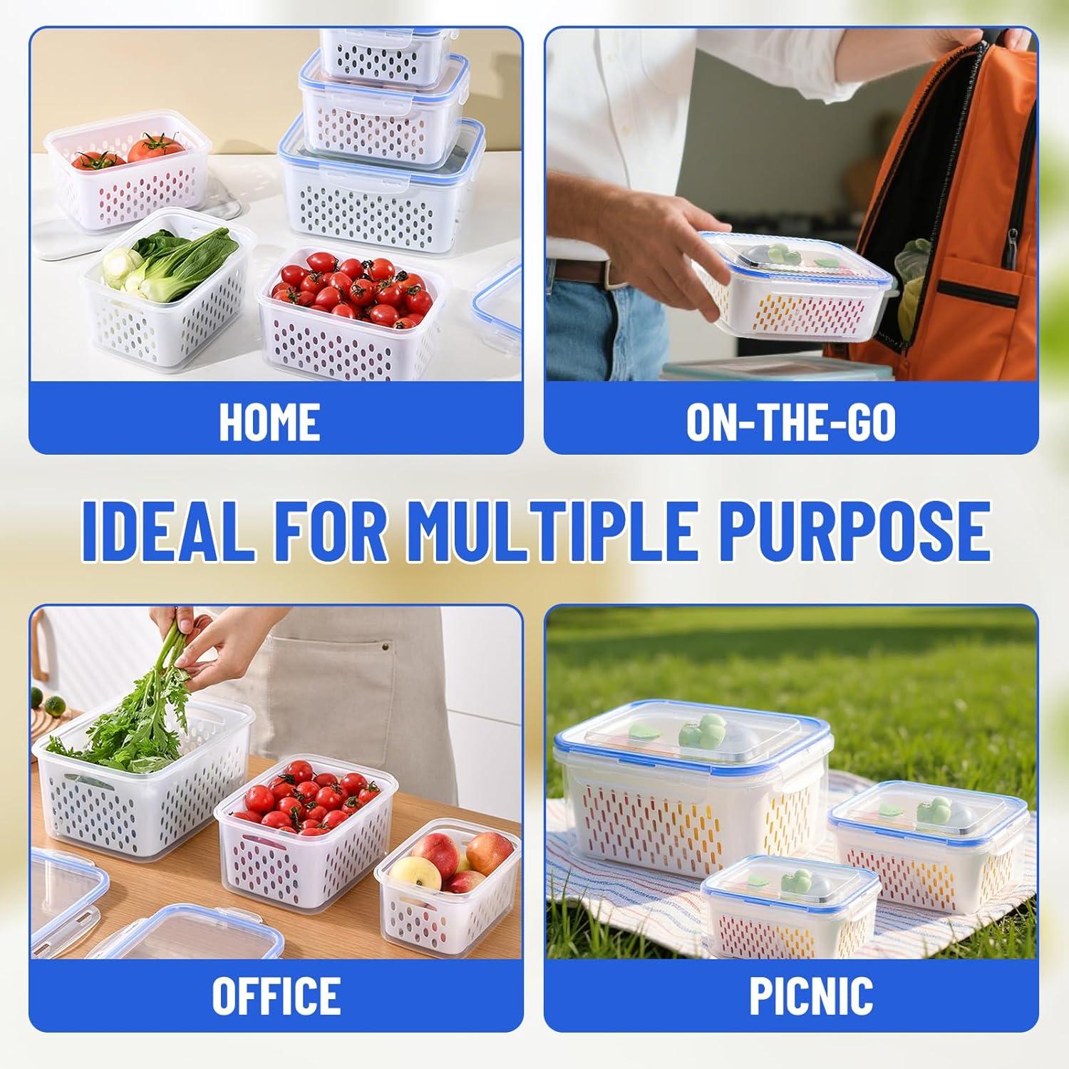 Contenedores de Frutas para Nevera DharBnt - 3 Piezas 850ml a 3300ml