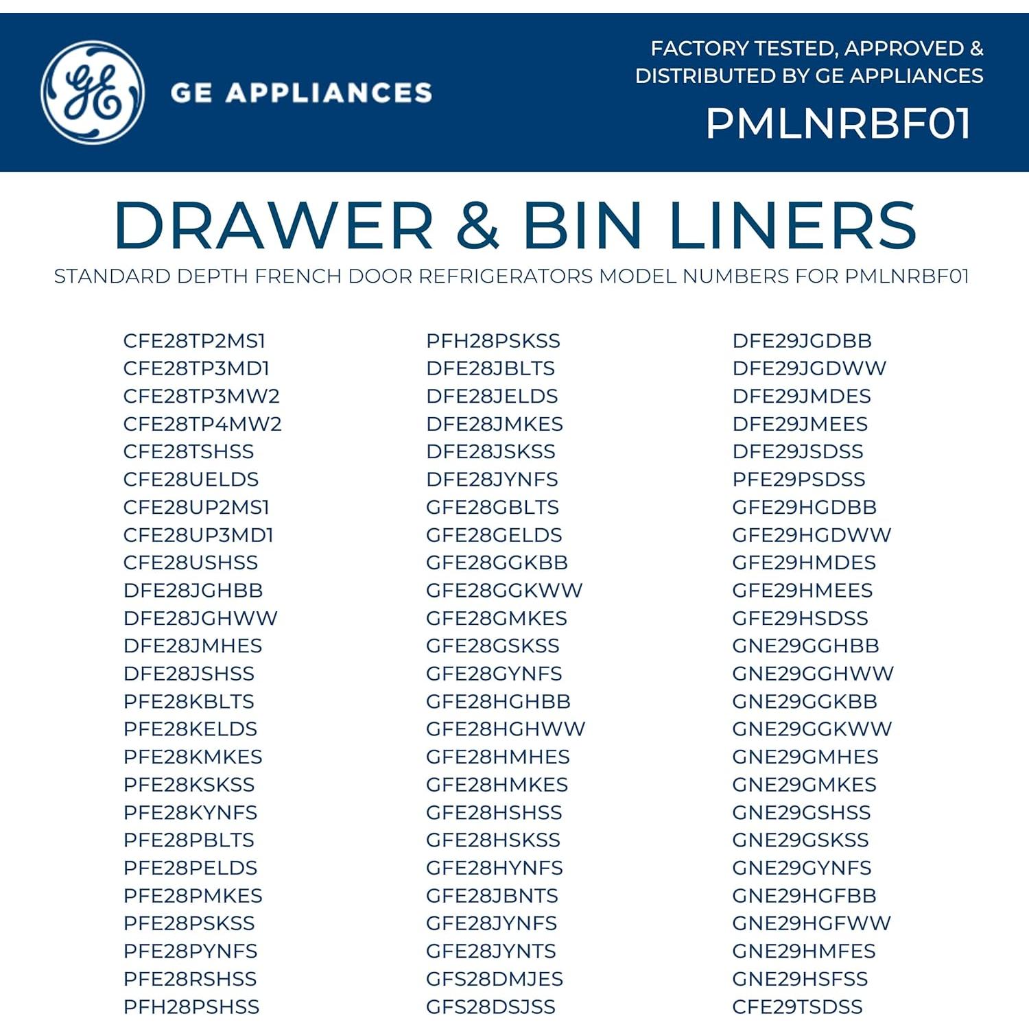 Forros de Cajón y Bin para Refrigerador GE 4 Piezas Antimicrobiano