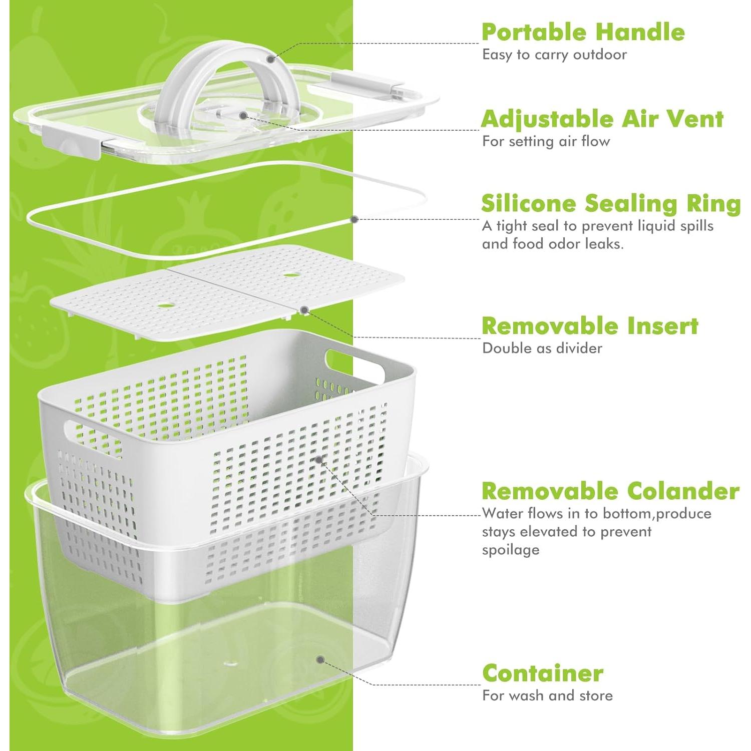 LUXEAR Set de Contenedores para Frutas y Verduras 3P, Herméticos