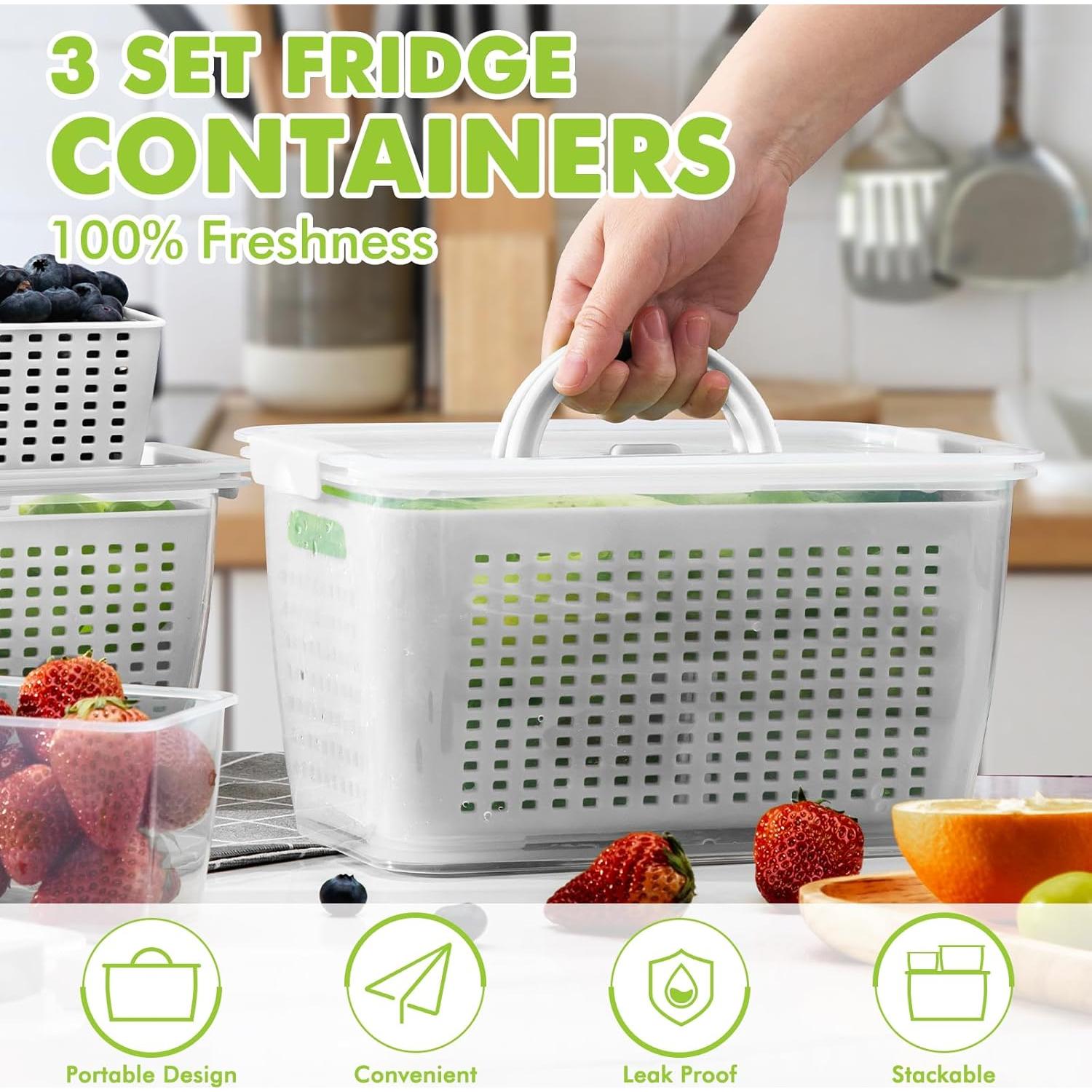 LUXEAR Set de Contenedores para Frutas y Verduras 3P, Herméticos