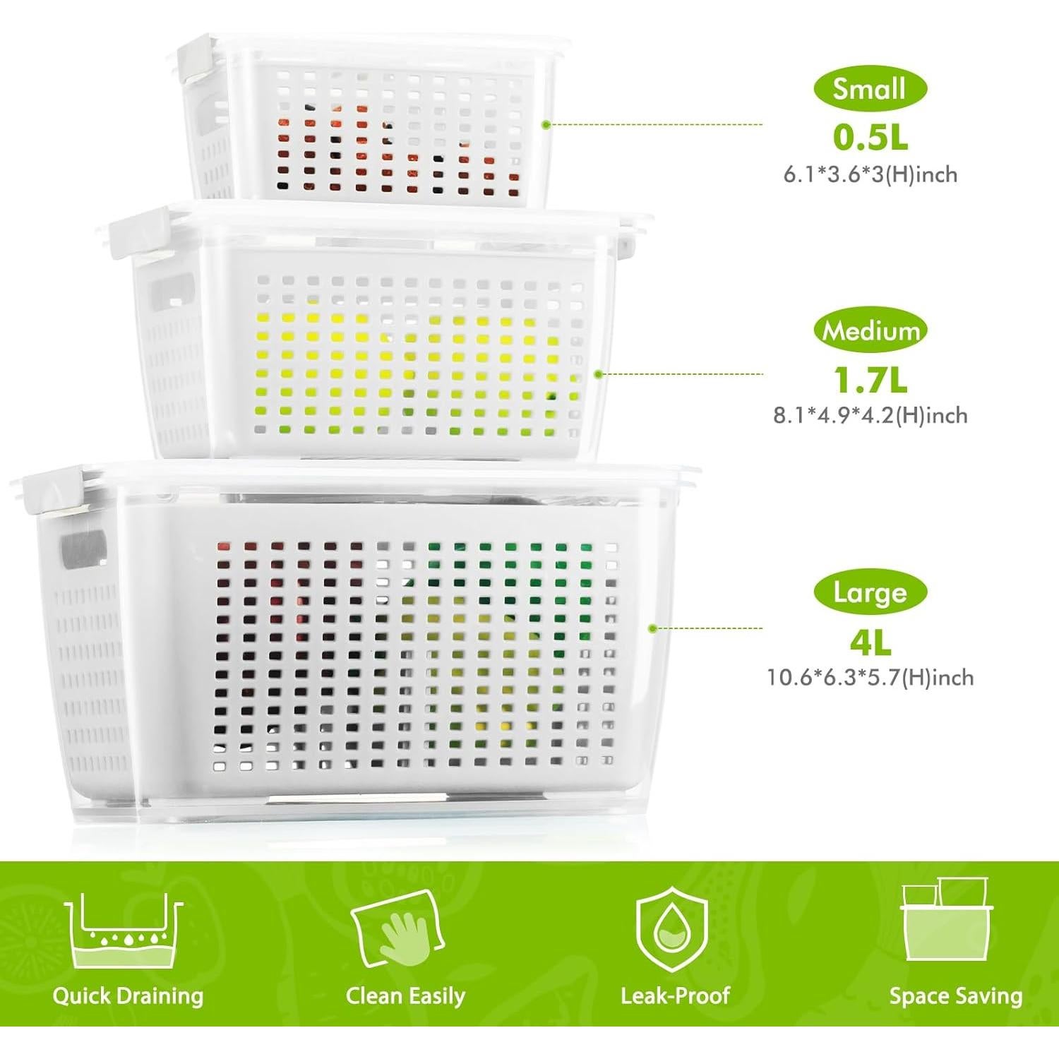 LUXEAR Set de Contenedores para Frutas y Verduras 3P, Herméticos