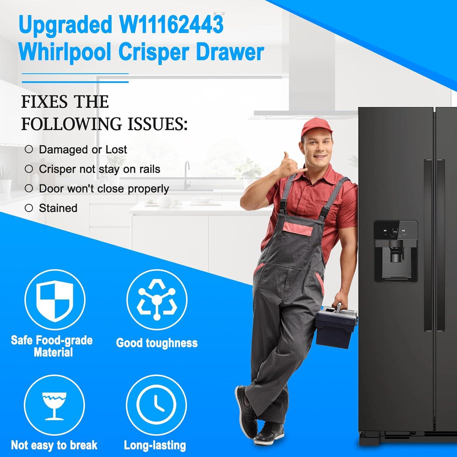 UPGRADED W11162443 Refrigerator Crisper Drawer Compatible with Whirlpool Crisper Drawer W11046494 Whirlpool Fridge Drawer W10899435 Maytag Refrigerator Drawer WRS325SDHZ WRS315SDHZ WRS315SDHM Drawer