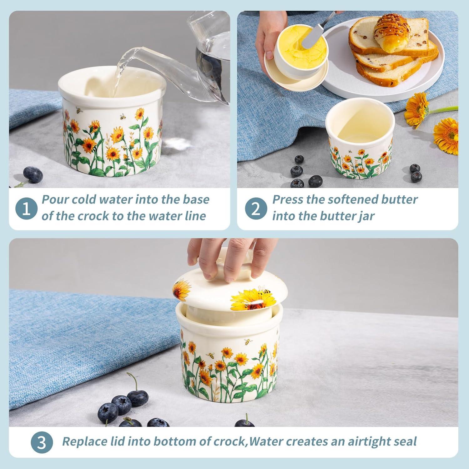 Crock de Mantequilla con Tapa Cerámica Girasol 184g