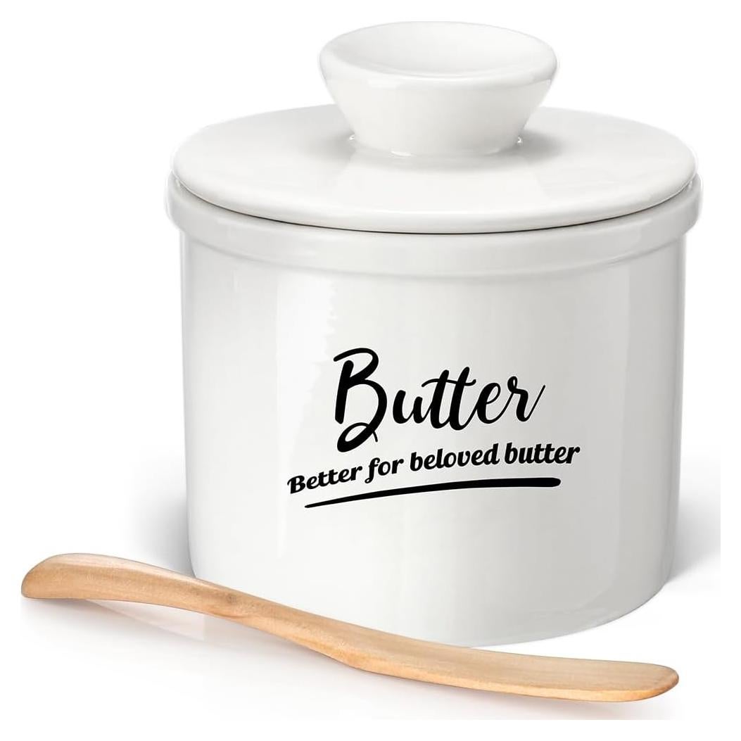 Crock para Mantequilla AISBUGUR Blanco 125g con Tapa y Cuchillo