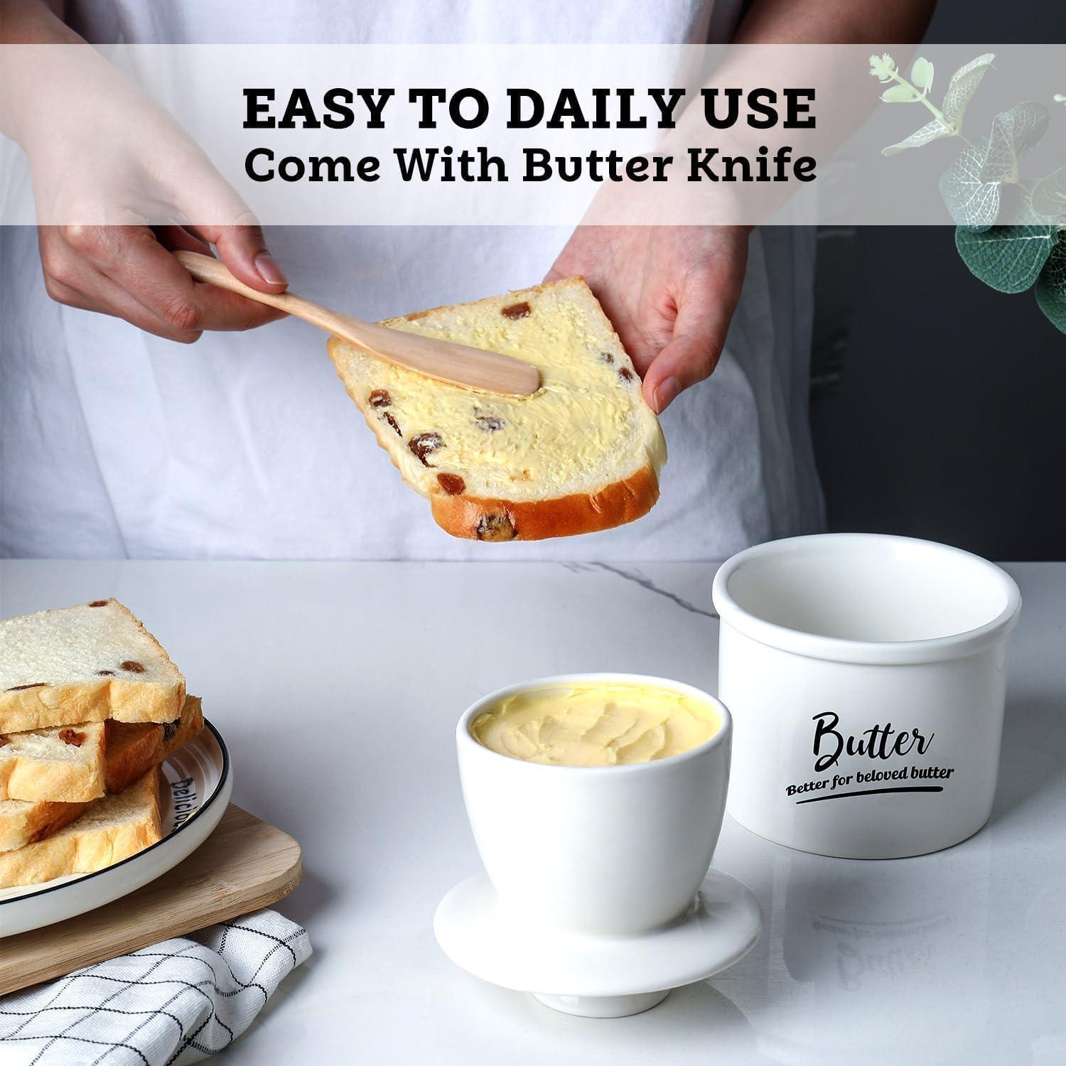 Crock para Mantequilla AISBUGUR Blanco 125g con Tapa y Cuchillo