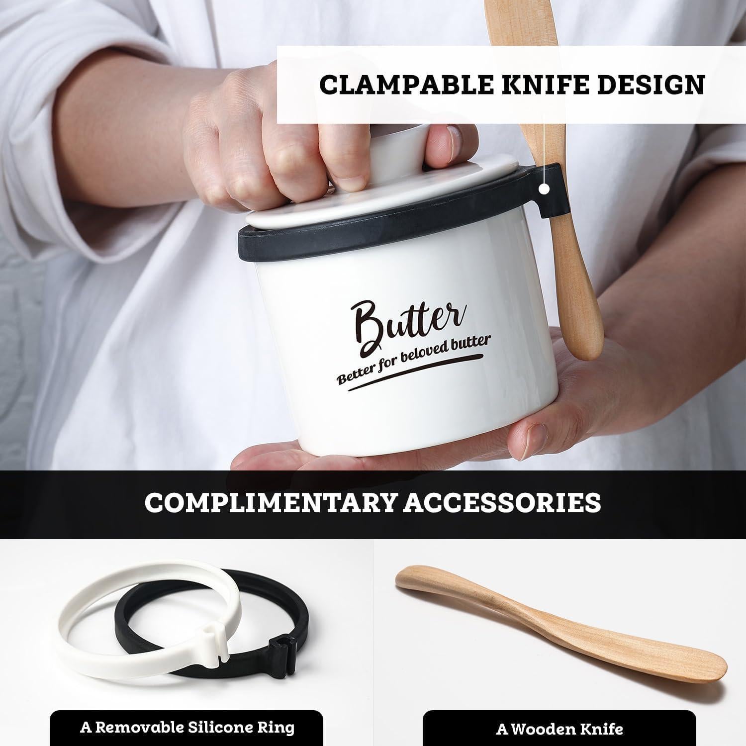 Crock para Mantequilla AISBUGUR Blanco 125g con Tapa y Cuchillo