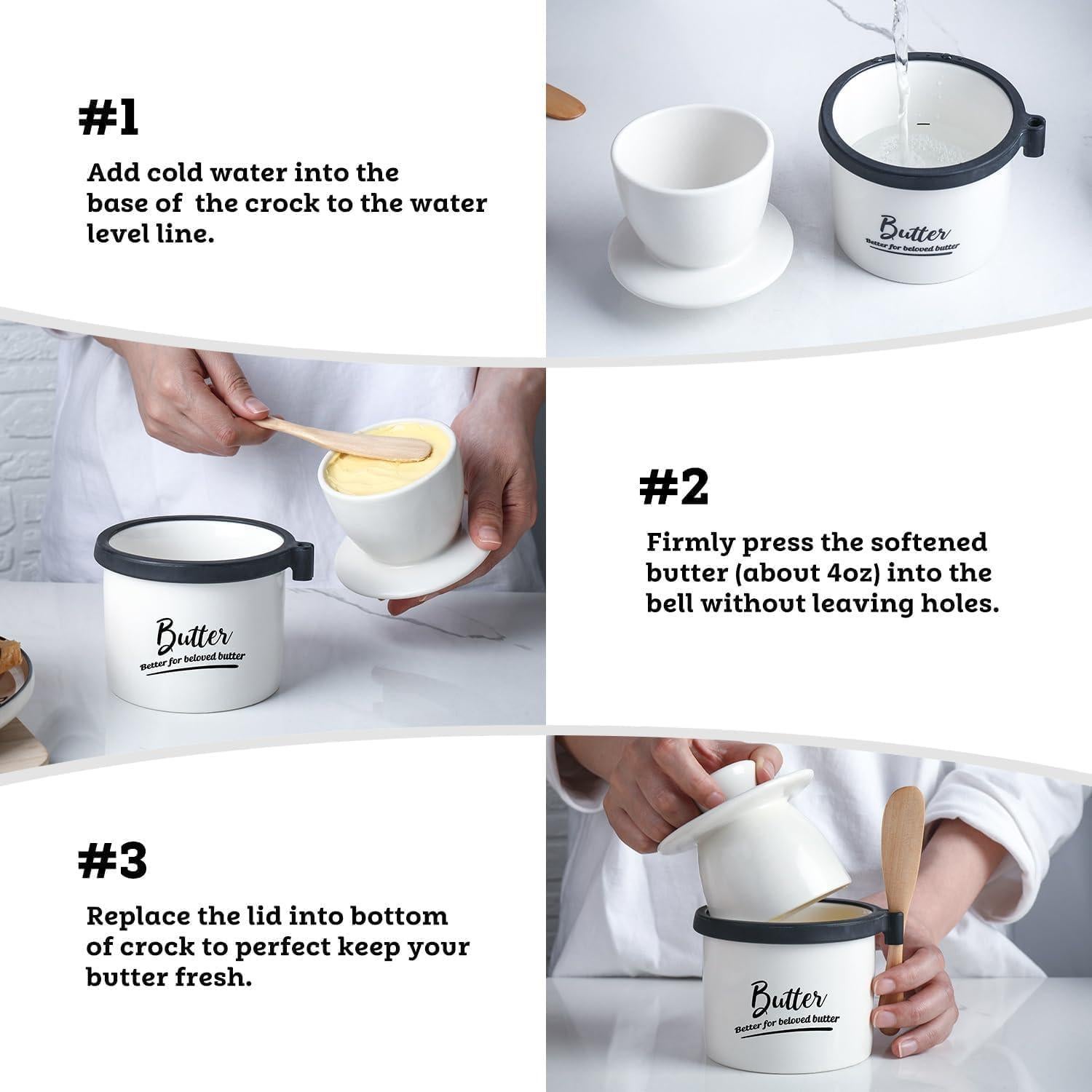 Crock para Mantequilla AISBUGUR Blanco 125g con Tapa y Cuchillo