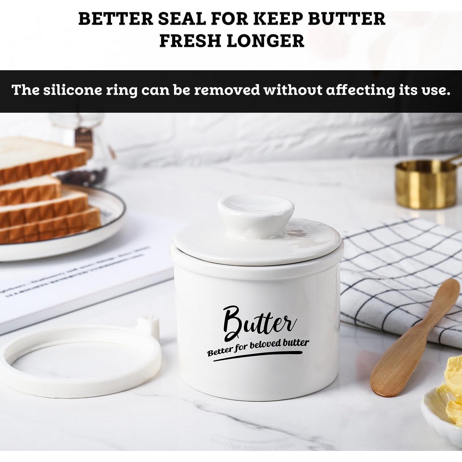 Crock para Mantequilla AISBUGUR Blanco 125g con Tapa y Cuchillo