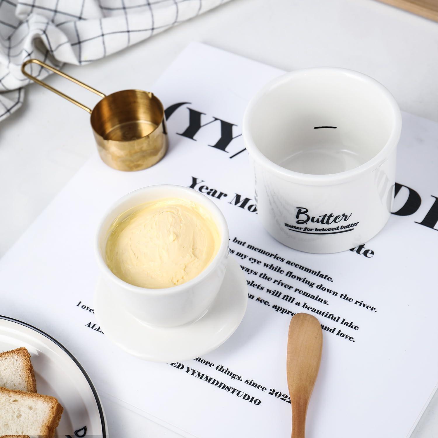 Crock para Mantequilla AISBUGUR Blanco 125g con Tapa y Cuchillo