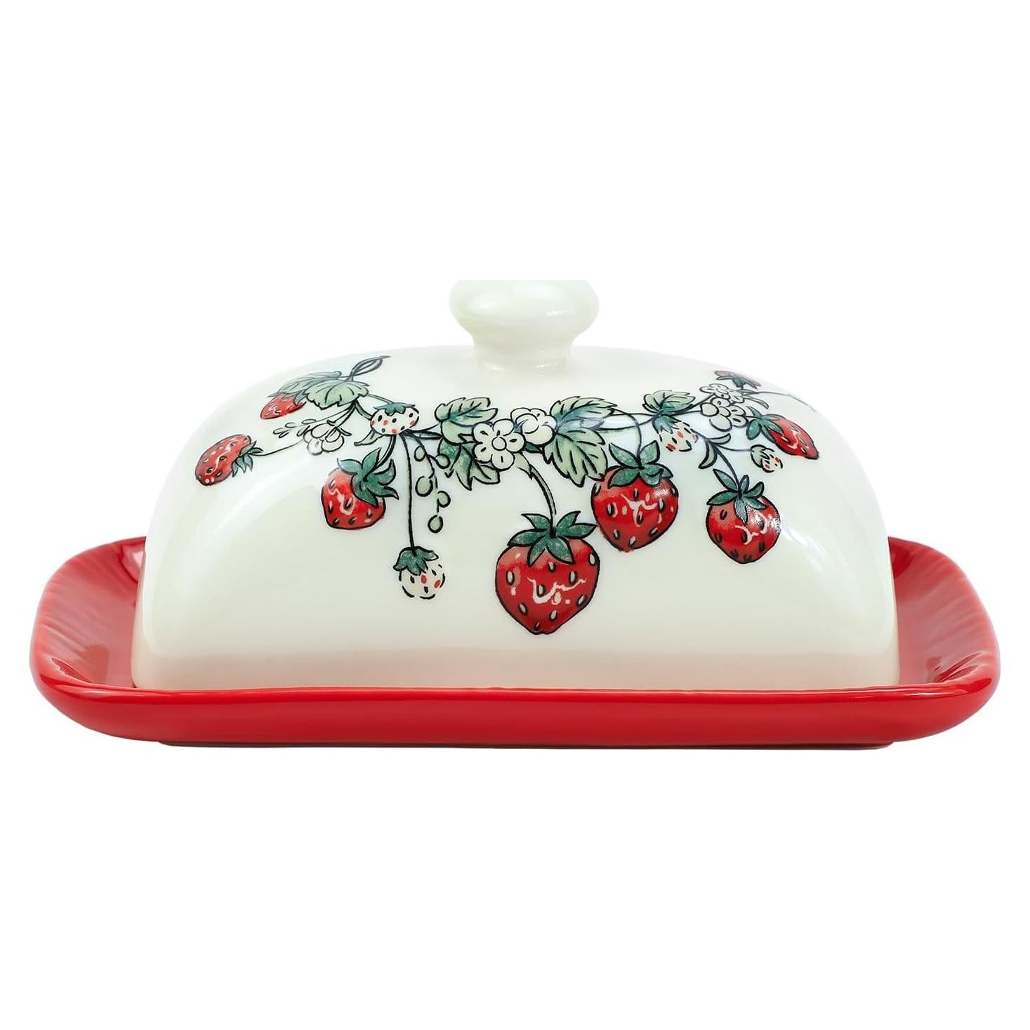 Plato de Mantequilla Cerámica Bicuzat con Tapa Vintage Fresas