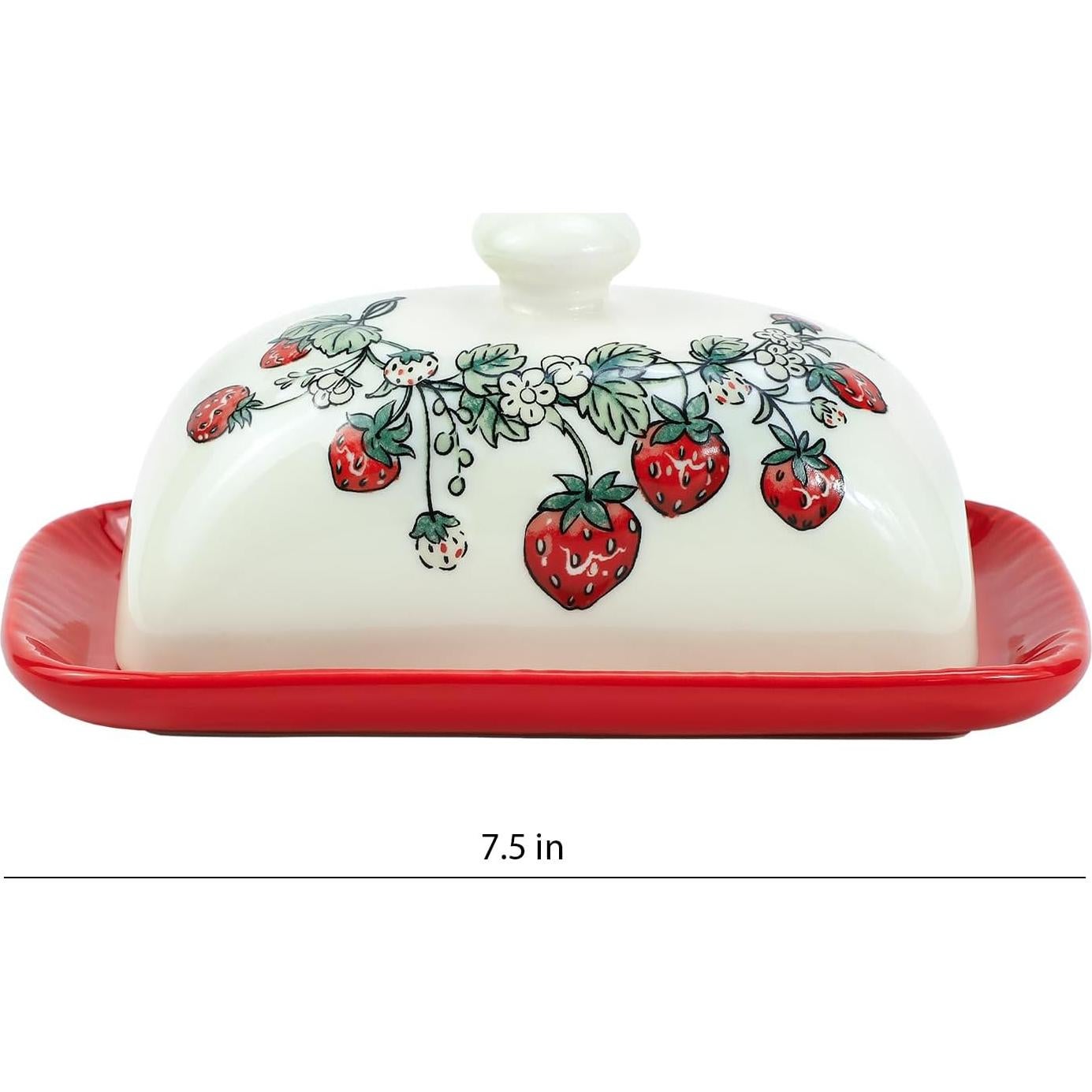 Plato de Mantequilla Cerámica Bicuzat con Tapa Vintage Fresas