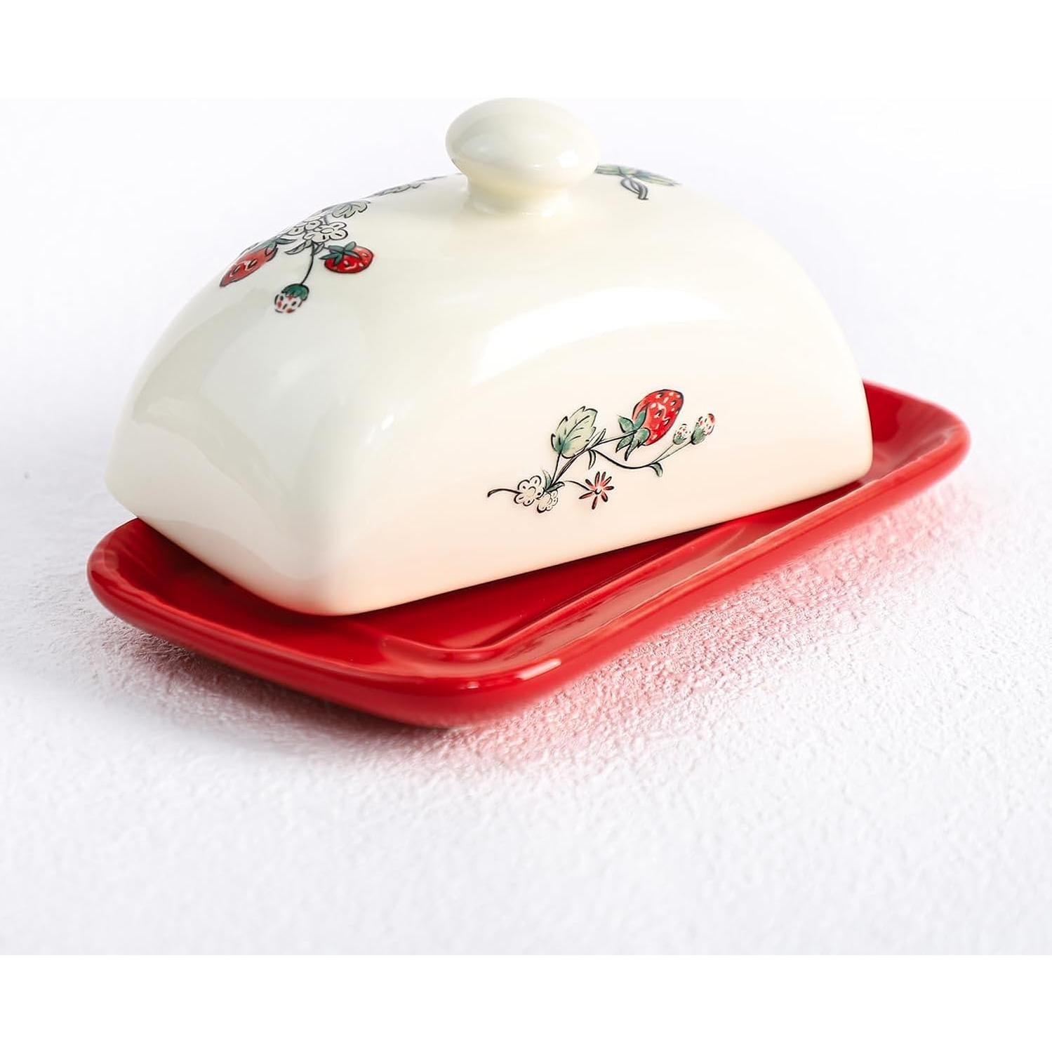 Plato de Mantequilla Cerámica Bicuzat con Tapa Vintage Fresas