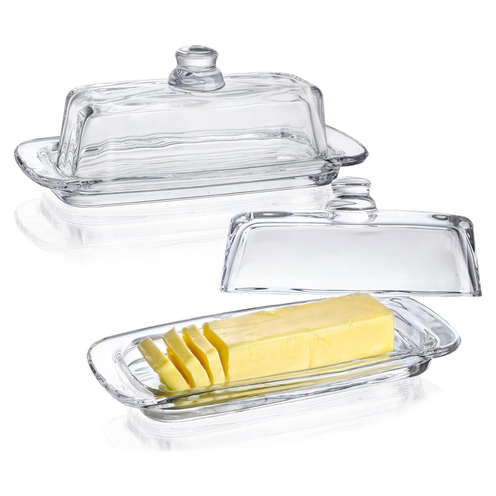 Plato de Mantequilla de Vidrio con Tapa Set de 2 - 20 cm