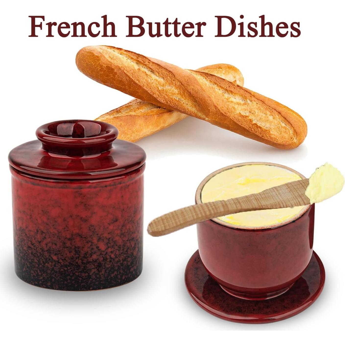 Crock para Mantequilla de Cerámica Roja Jinz 239g con Tapa