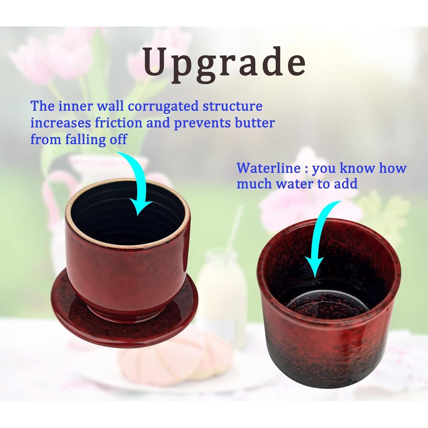 Crock para Mantequilla de Cerámica Roja Jinz 239g con Tapa