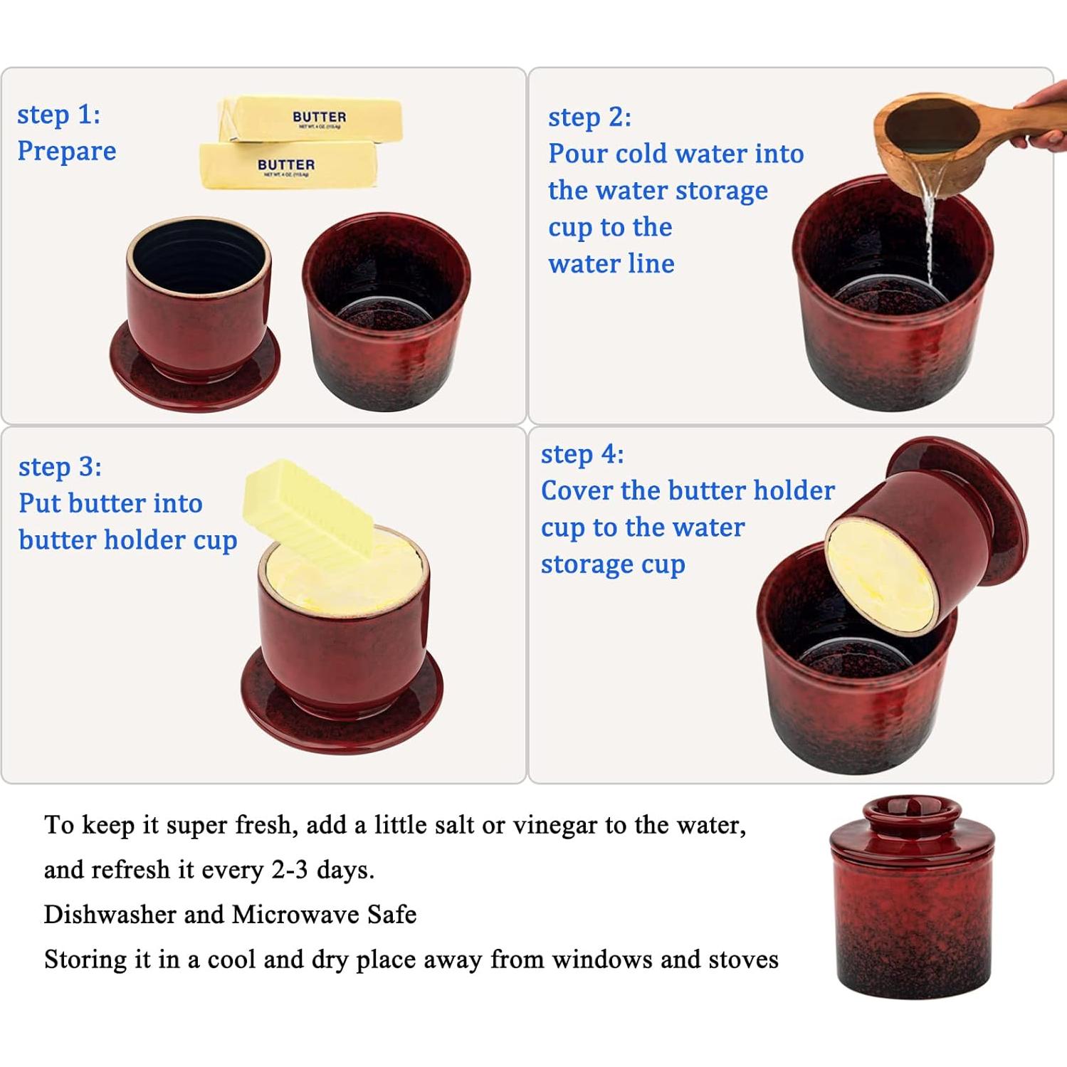 Crock para Mantequilla de Cerámica Roja Jinz 239g con Tapa