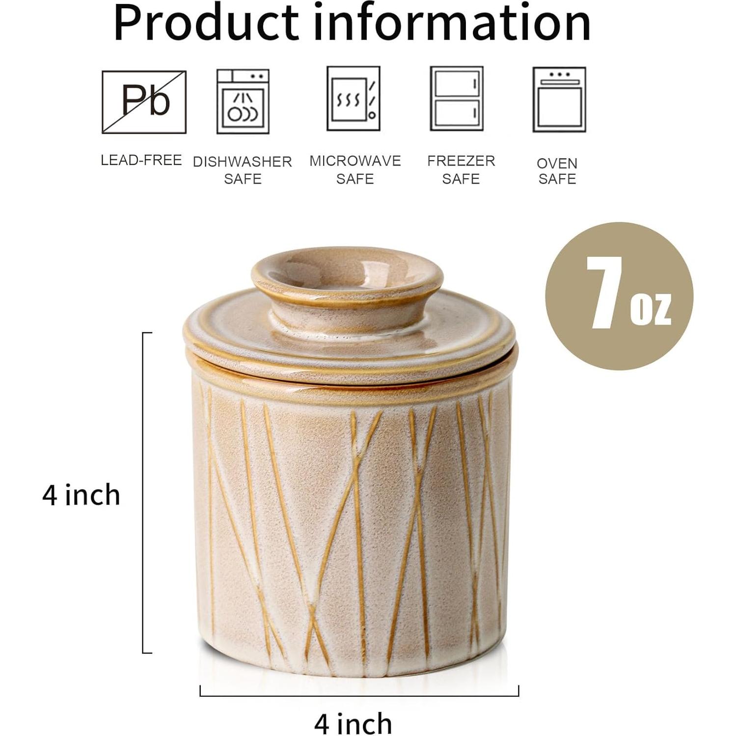 Crock de Mantequilla Cerámica HVH con Agua y Tapa 10.16 cm