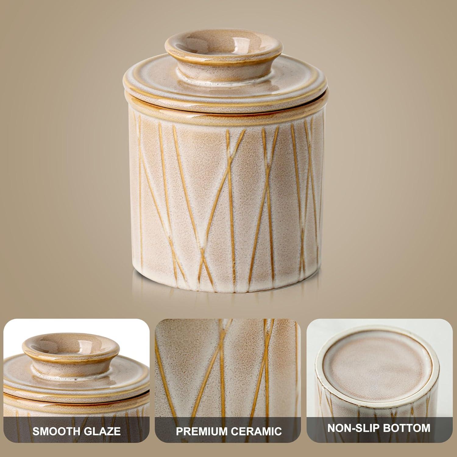 Crock de Mantequilla Cerámica HVH con Agua y Tapa 10.16 cm