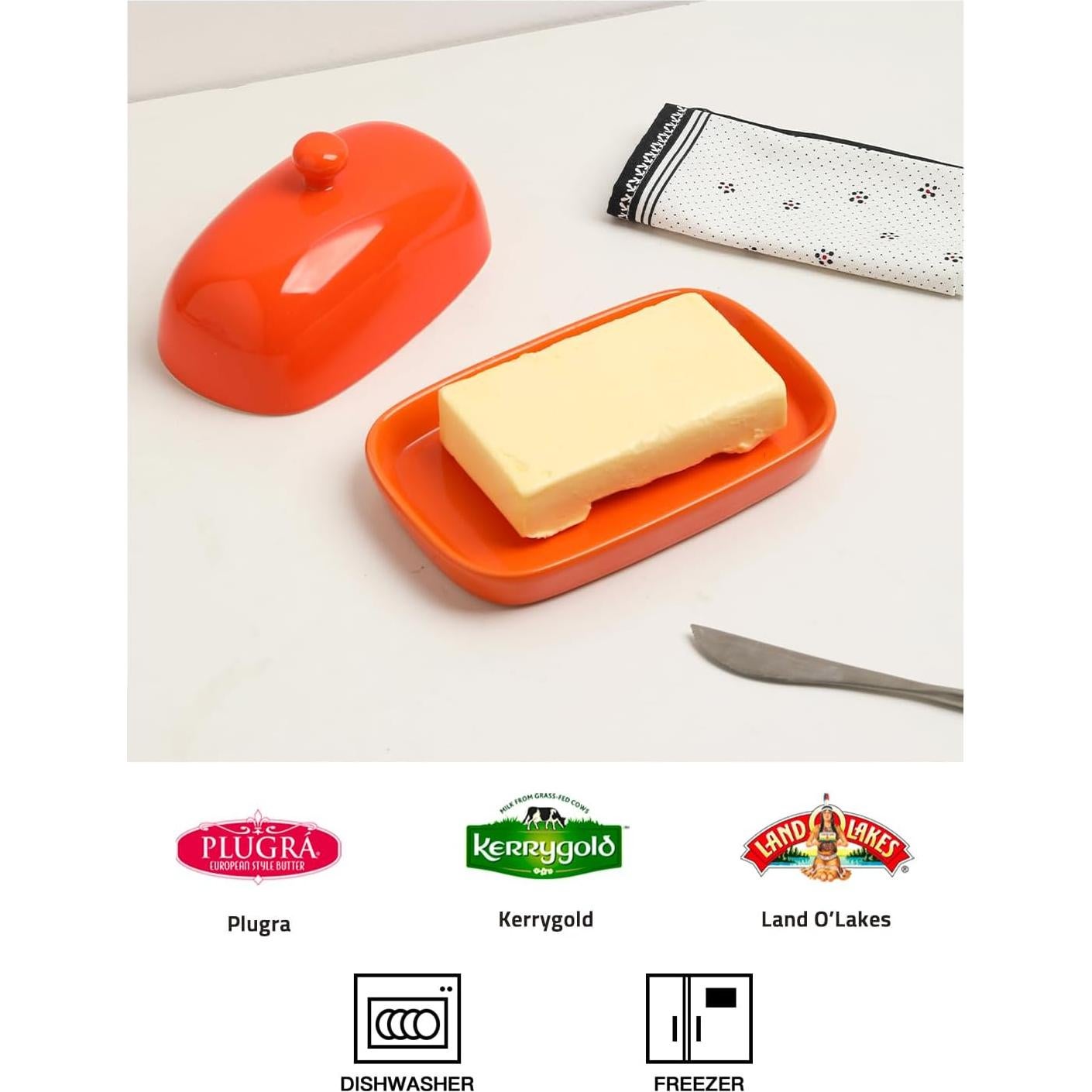 Plato de Mantequilla Sweejar Cerámica con Tapa 17.78 cm Naranja