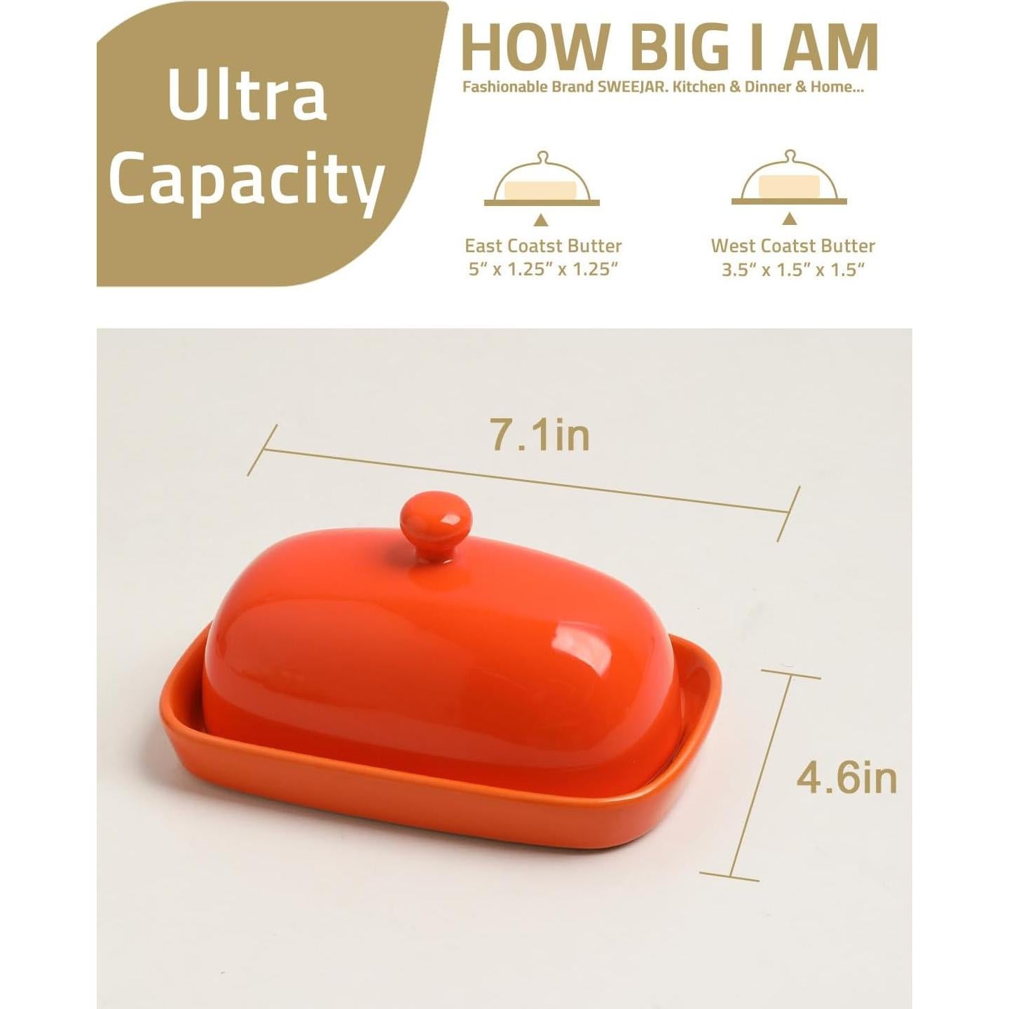 Plato de Mantequilla Sweejar Cerámica con Tapa 17.78 cm Naranja