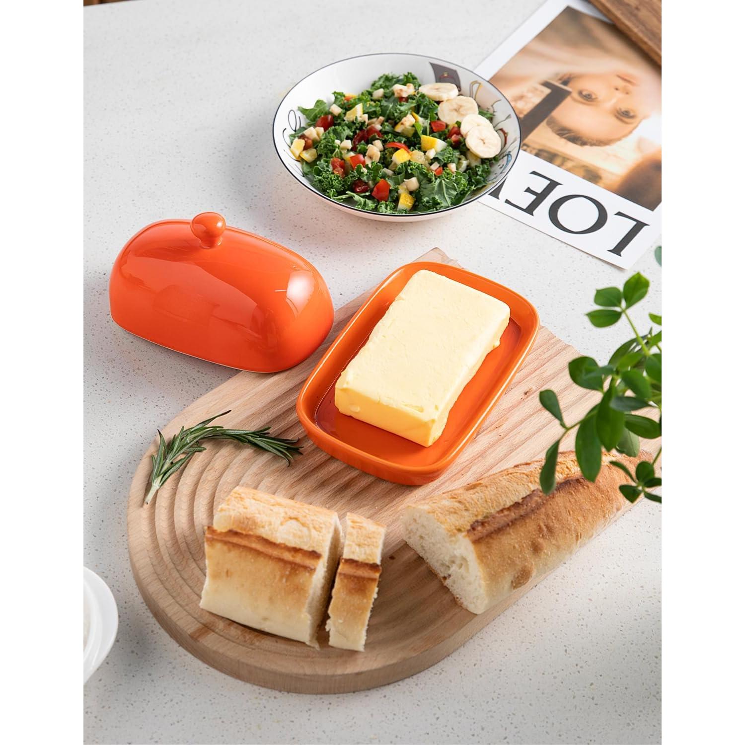 Plato de Mantequilla Sweejar Cerámica con Tapa 17.78 cm Naranja