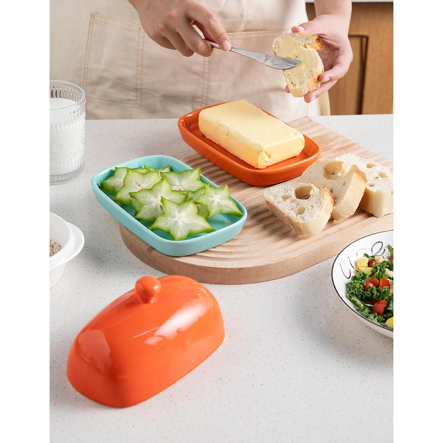 Plato de Mantequilla Sweejar Cerámica con Tapa 17.78 cm Naranja