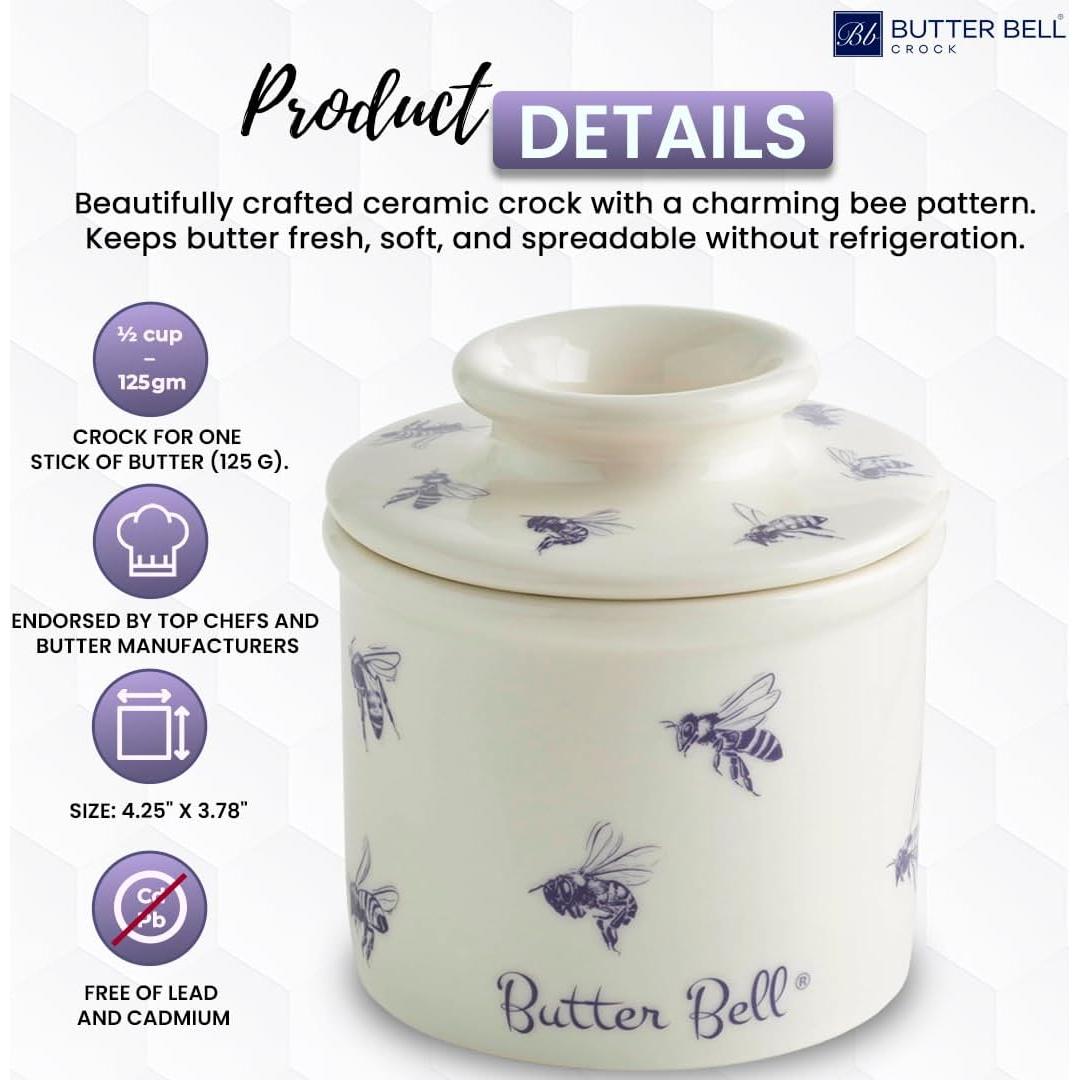 Butter Bell Crock Cerámica L. Tremain 125g Abejas Miel Azul