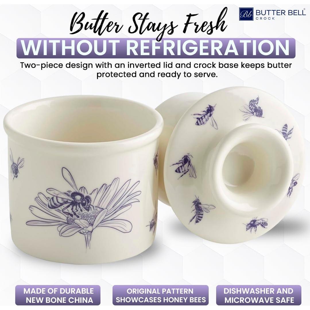 Butter Bell Crock Cerámica L. Tremain 125g Abejas Miel Azul