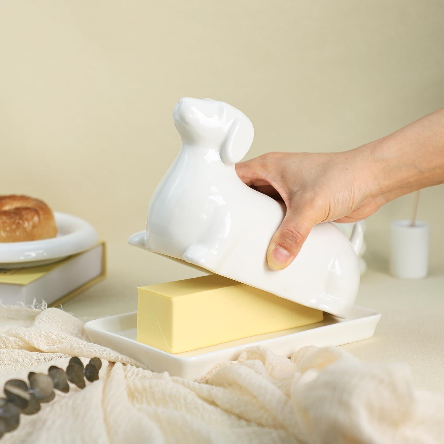 Plato de Mantequilla Cerámico Colias Wing 3D Perro Salchicha