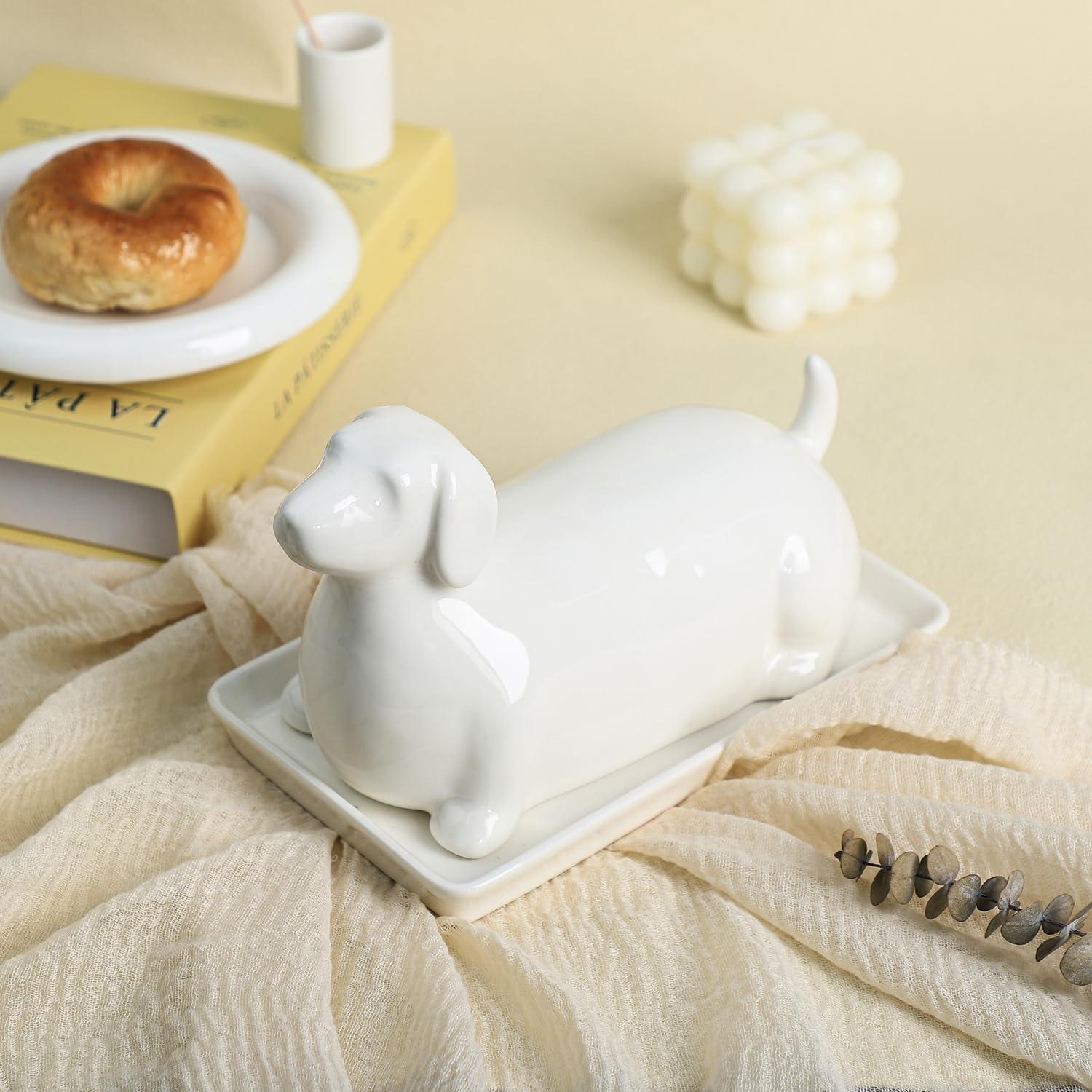 Plato de Mantequilla Cerámico Colias Wing 3D Perro Salchicha