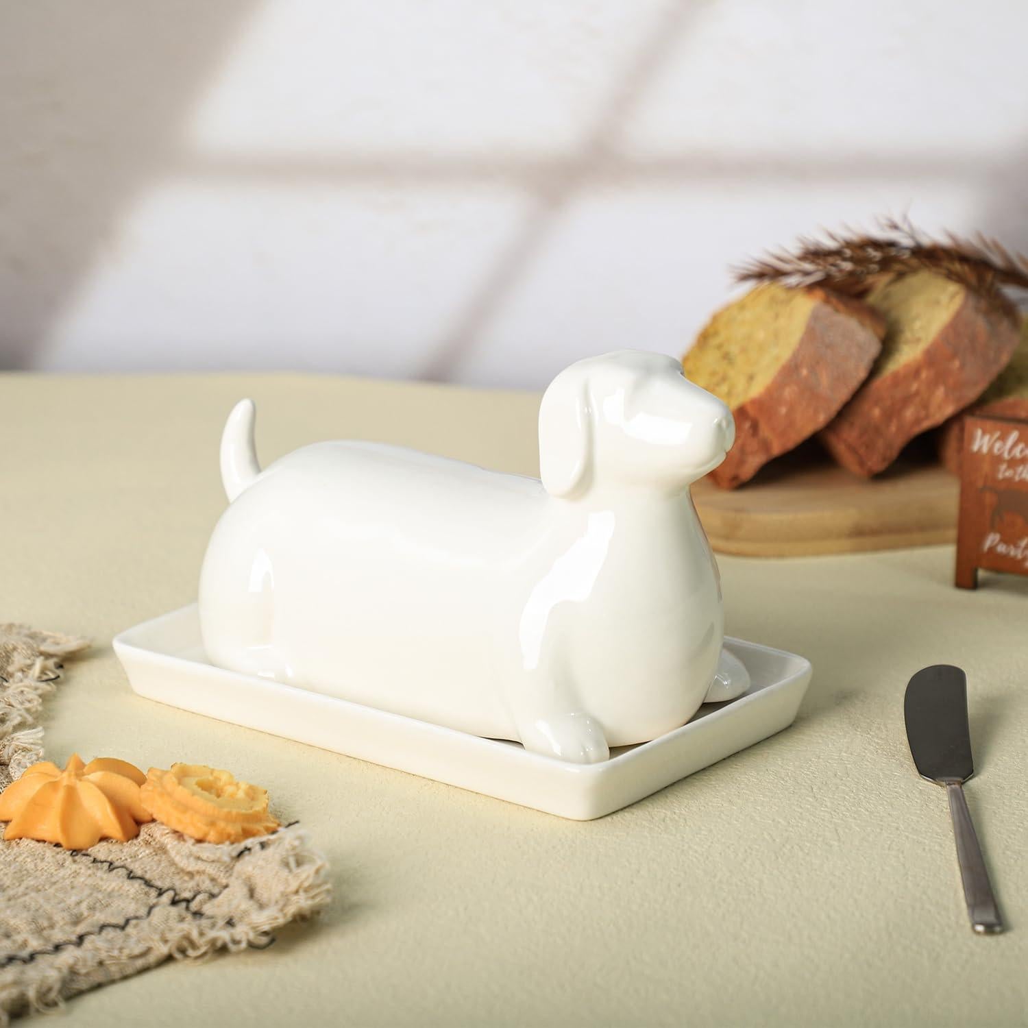 Plato de Mantequilla Cerámica Dachshund con Tapa 0.84kg