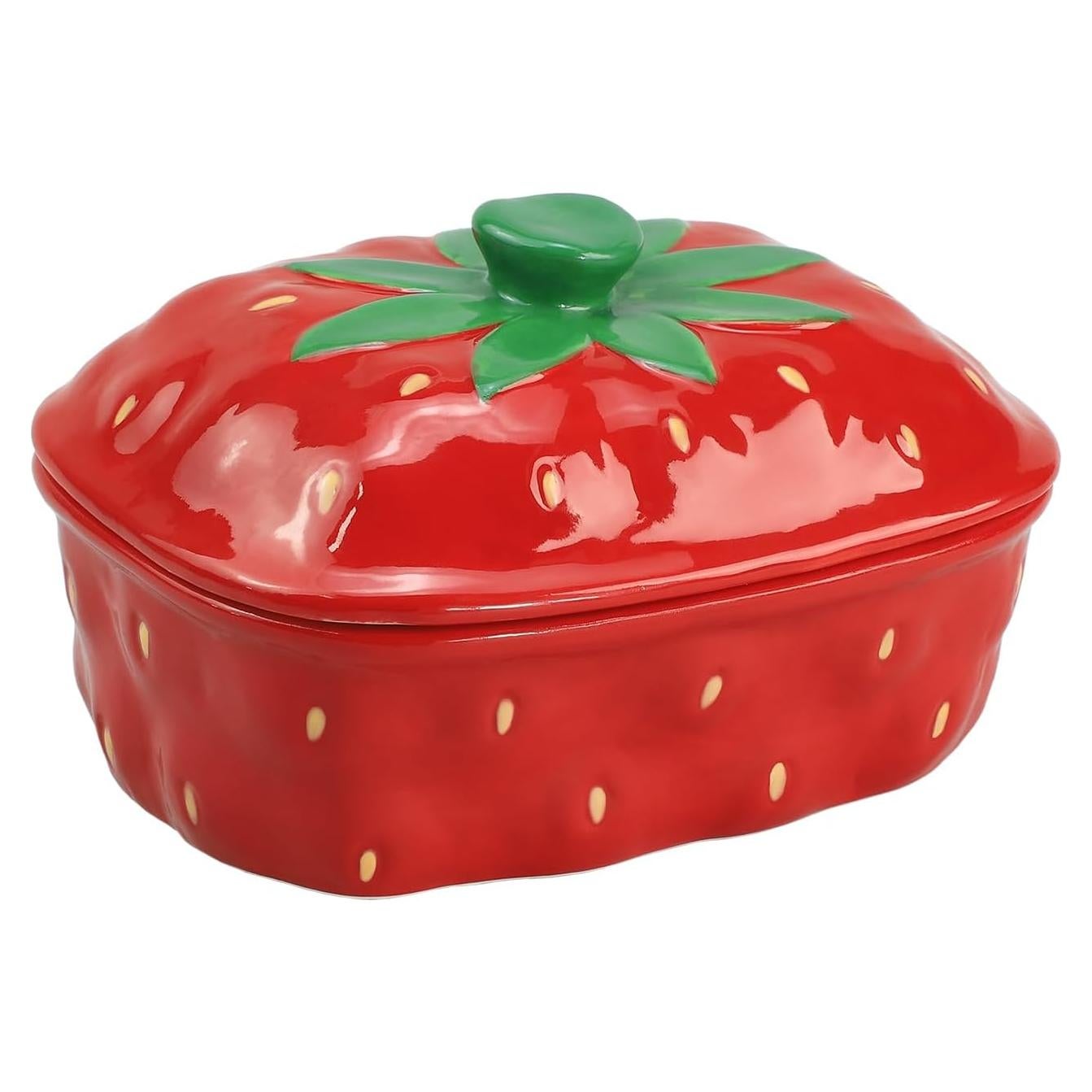 Plato de Mantequilla de Cerámica con Tapa Patrón Fresa