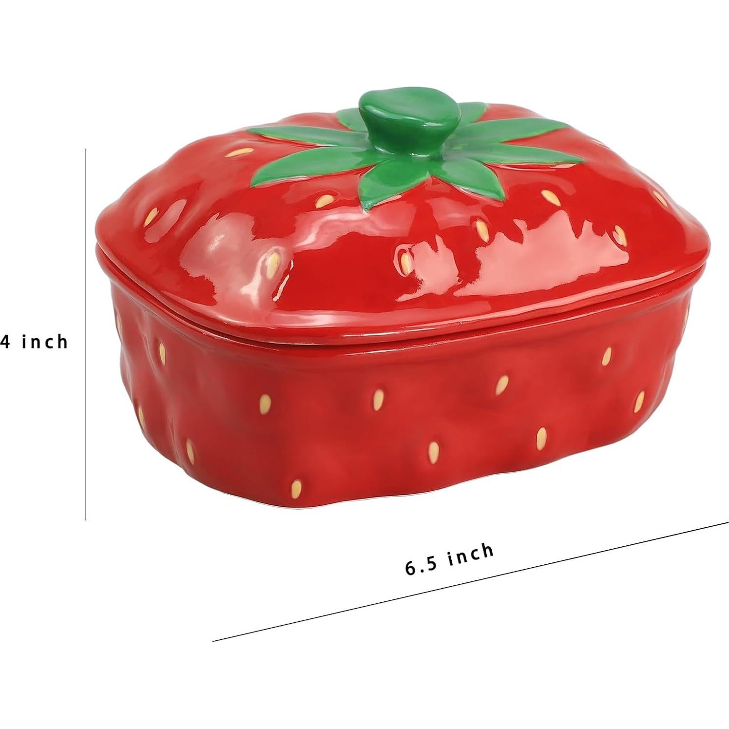 Plato de Mantequilla de Cerámica con Tapa Patrón Fresa