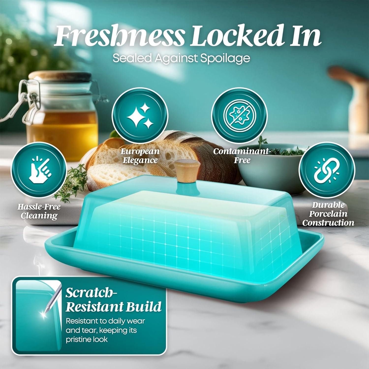 Plato de Mantequilla Cerámico Flexzion Azul con Tapa 17.8 cm