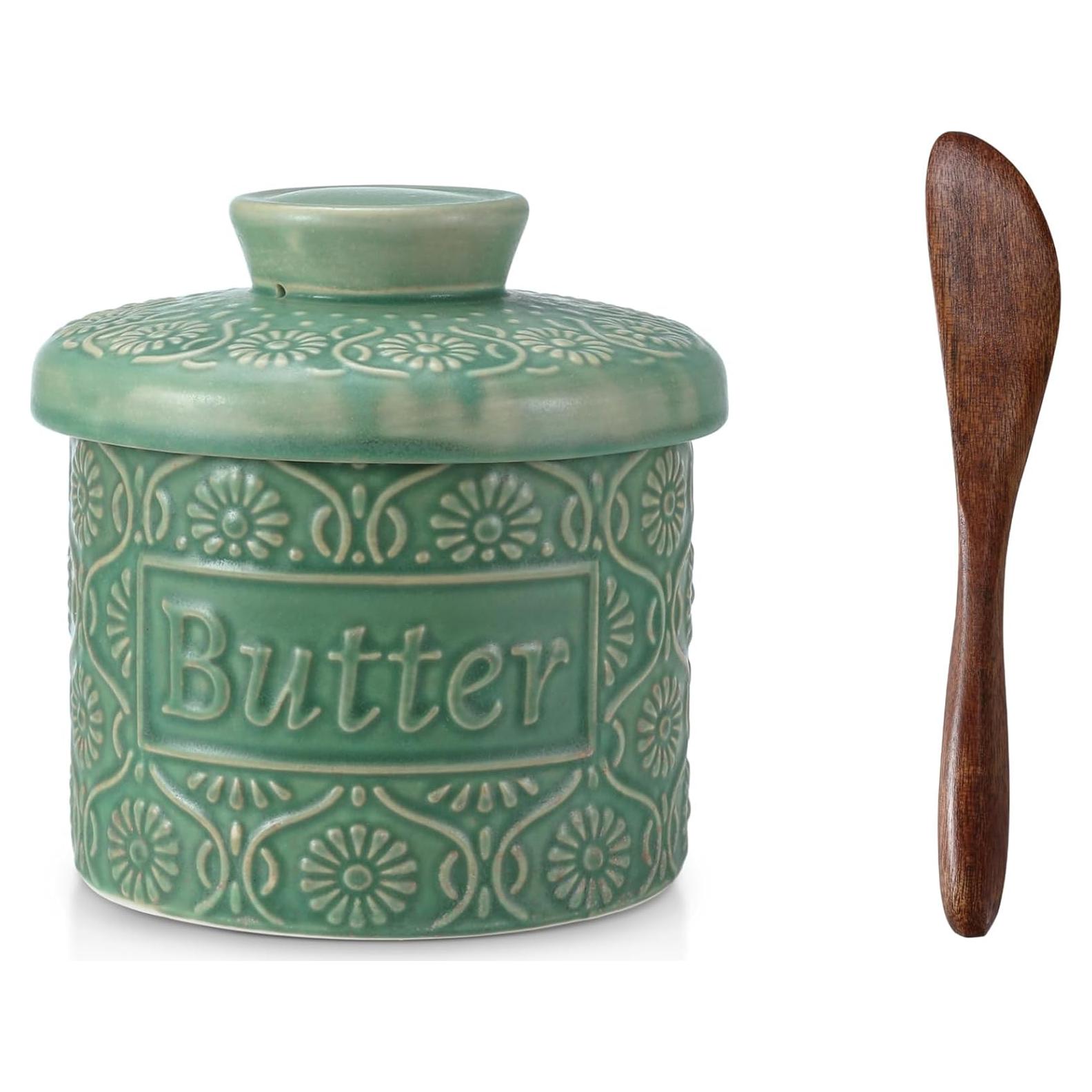 Crock de Mantequilla Cerámica iobiotio Verde 14x12.7cm