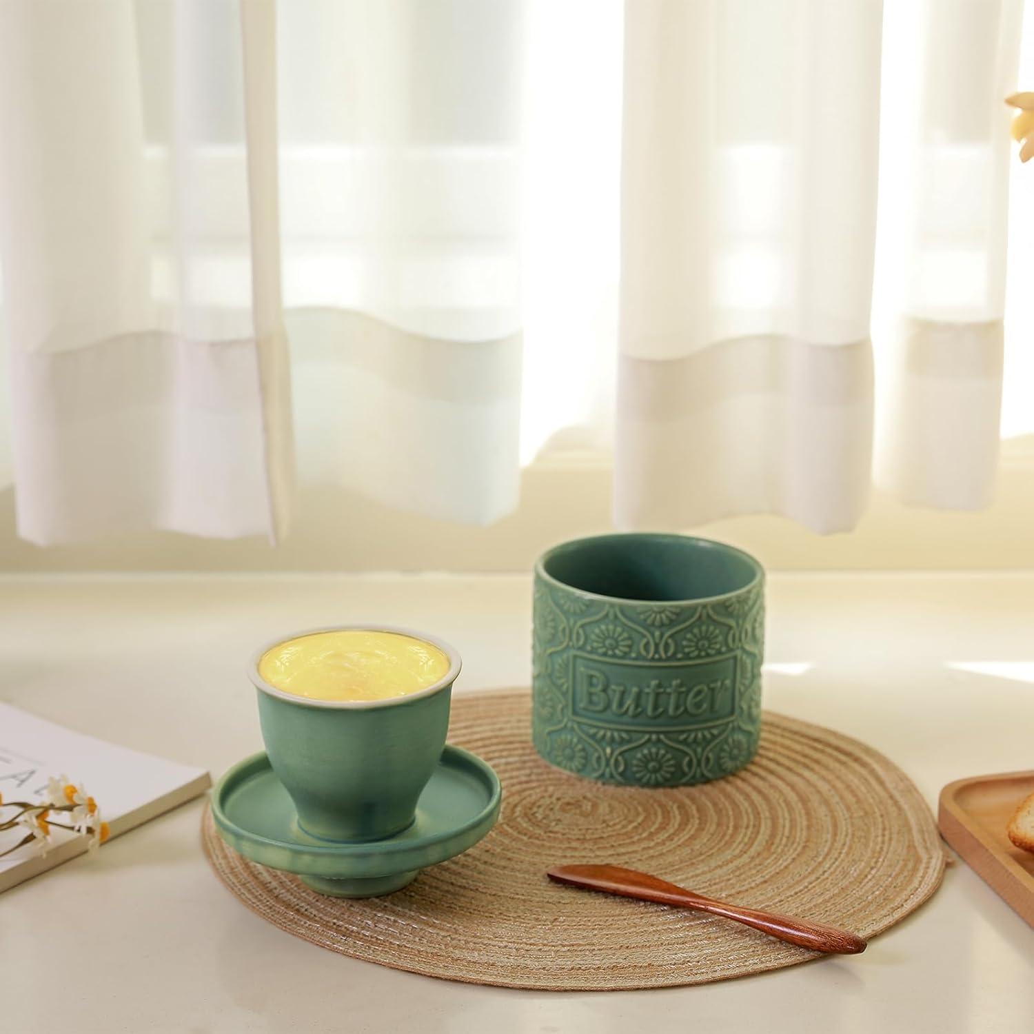 Crock de Mantequilla Cerámica iobiotio Verde 14x12.7cm