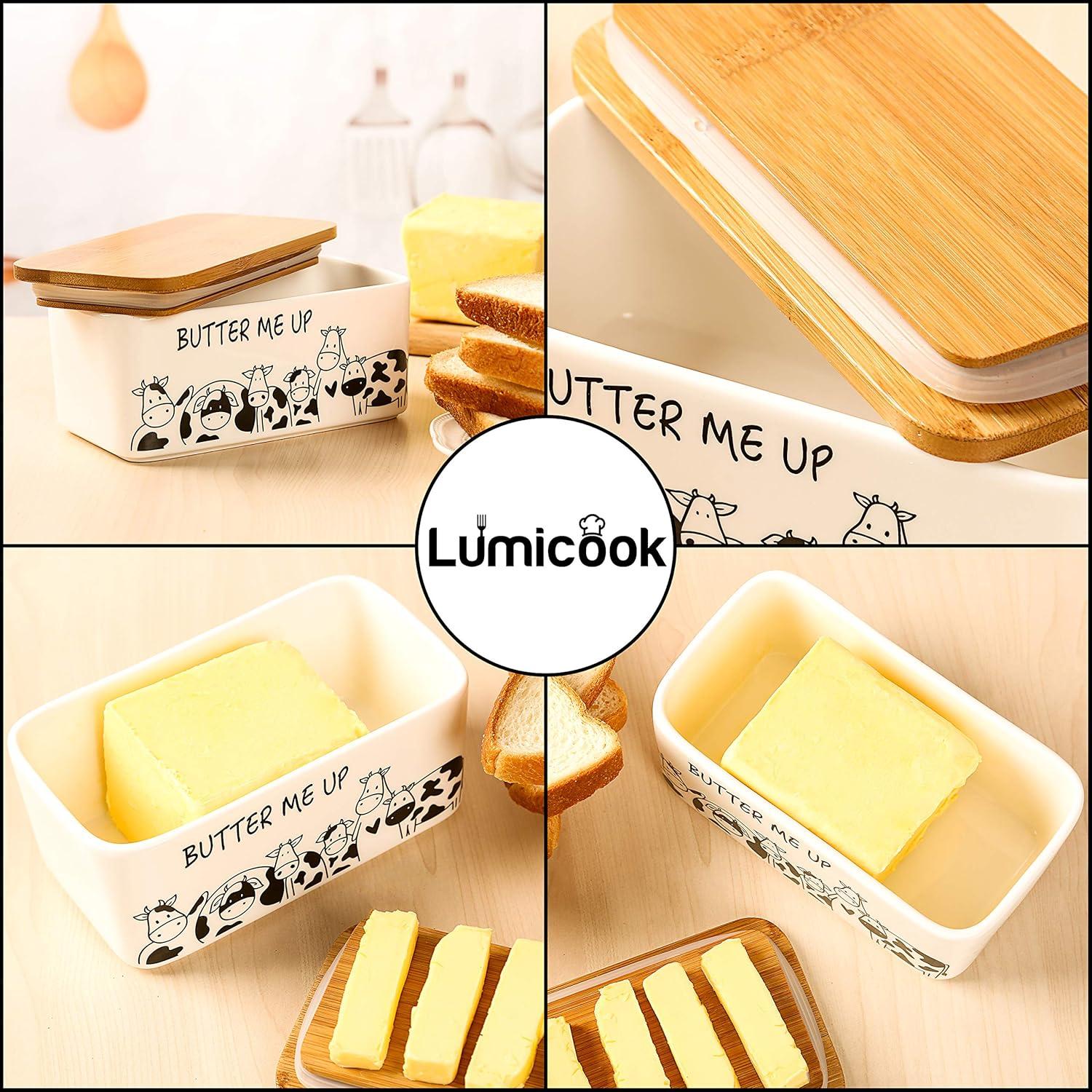 Plato de Mantequilla Lumicook con Tapa de Bambú Natural