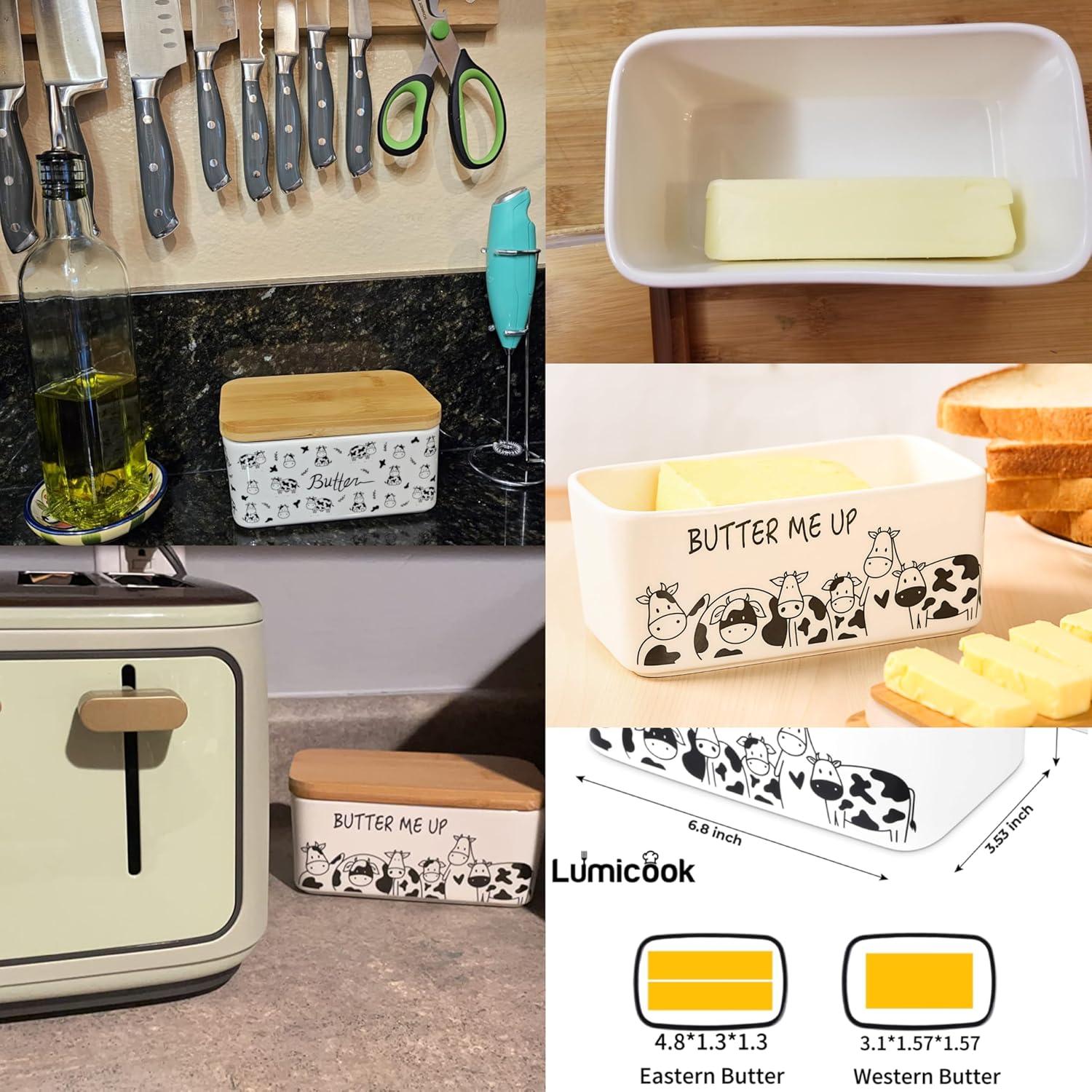 Plato de Mantequilla Lumicook con Tapa de Bambú Natural